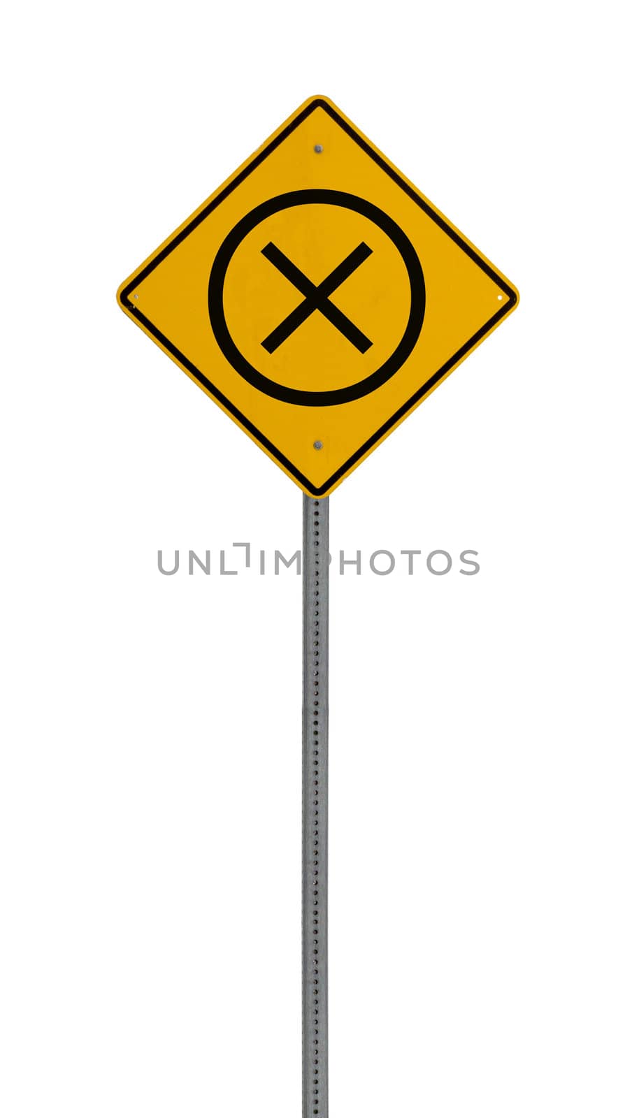 Isolated Yellow driving warning sign x circle by jeremywhat