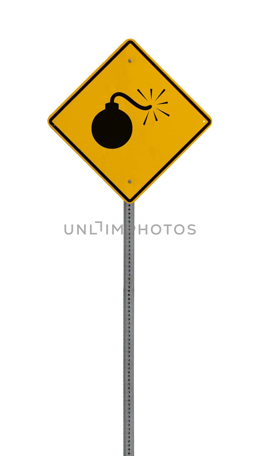 Isolated Yellow driving warning sign bomb by jeremywhat