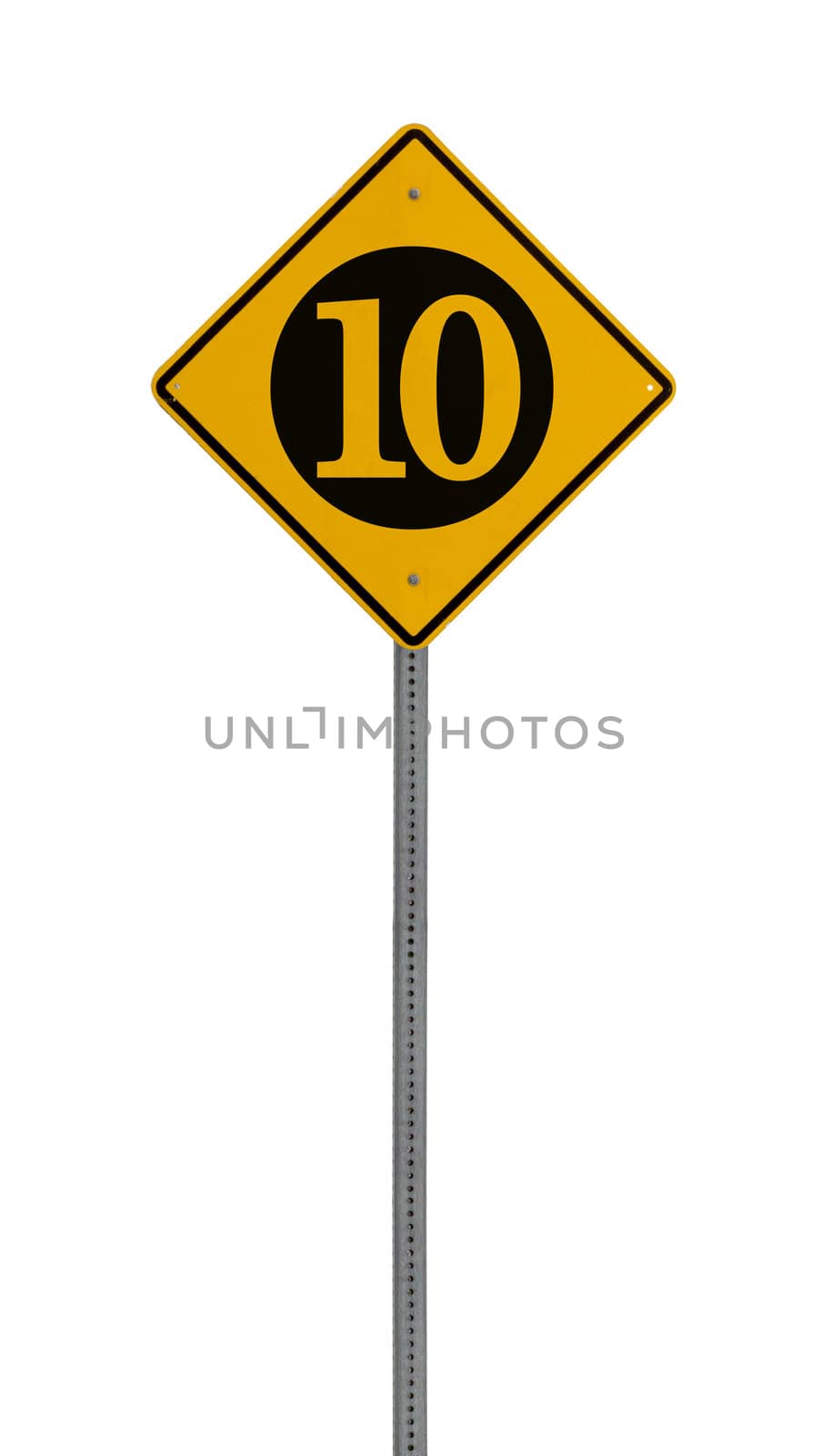 Isolated Yellow driving warning sign ten by jeremywhat
