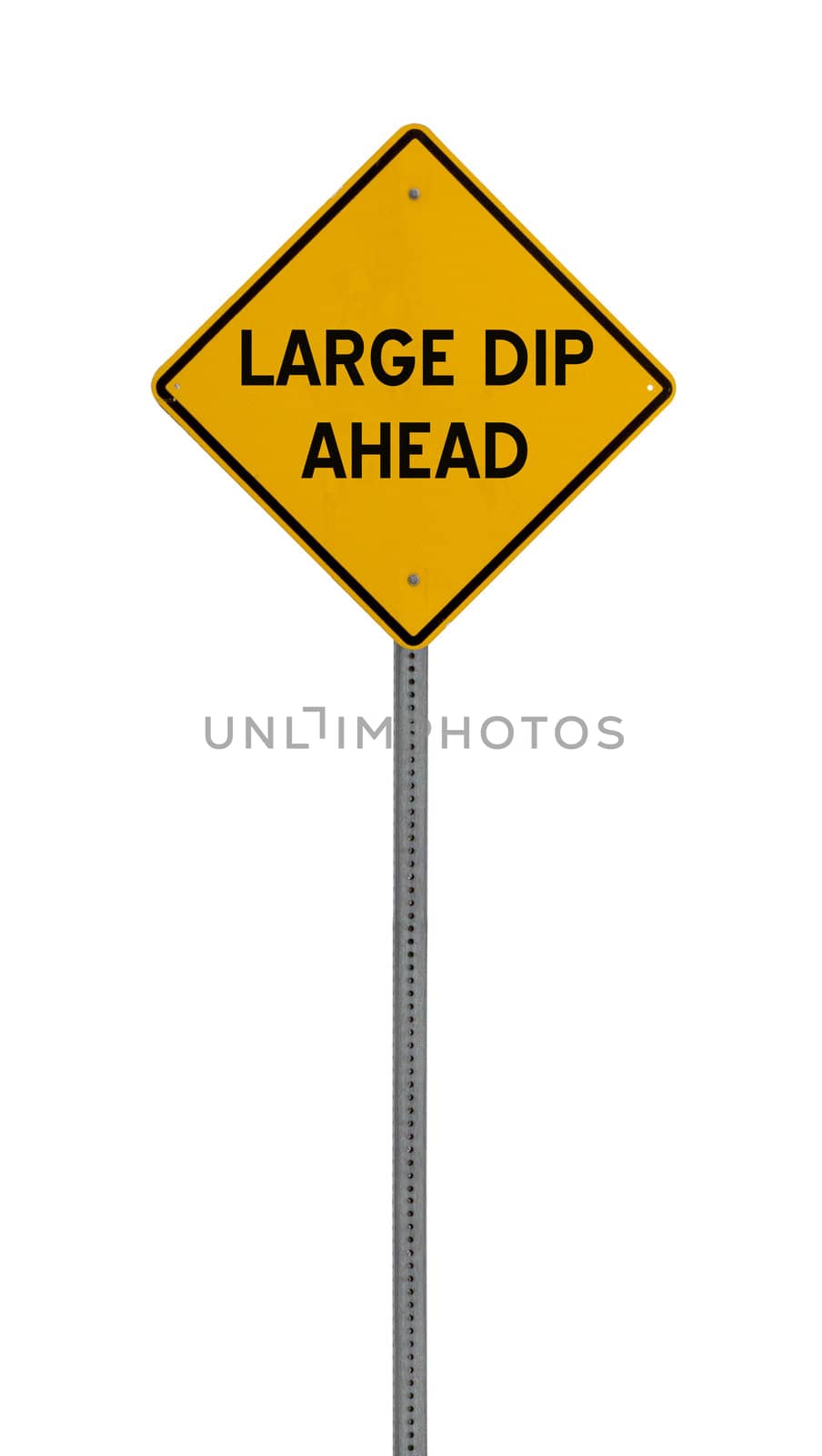 Isolated Yellow driving warning sign large dip ahead by jeremywhat