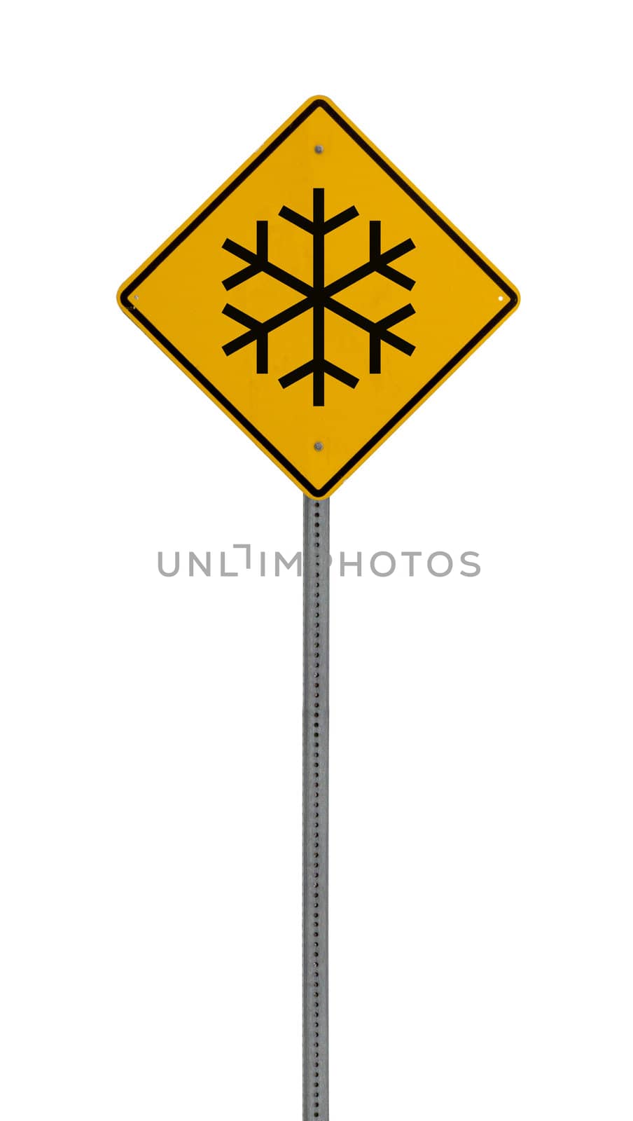 Isolated Yellow driving warning sign snow flake by jeremywhat