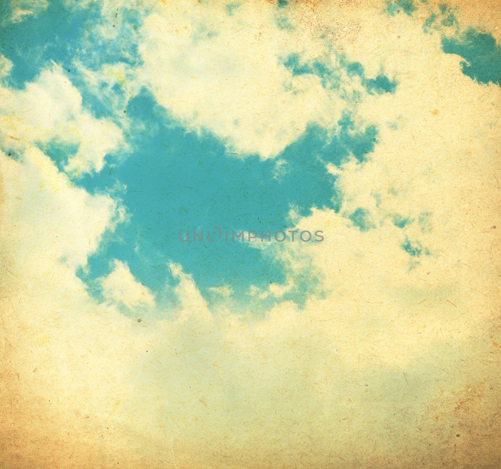 Vintage sky and clouds on old paper texture for background