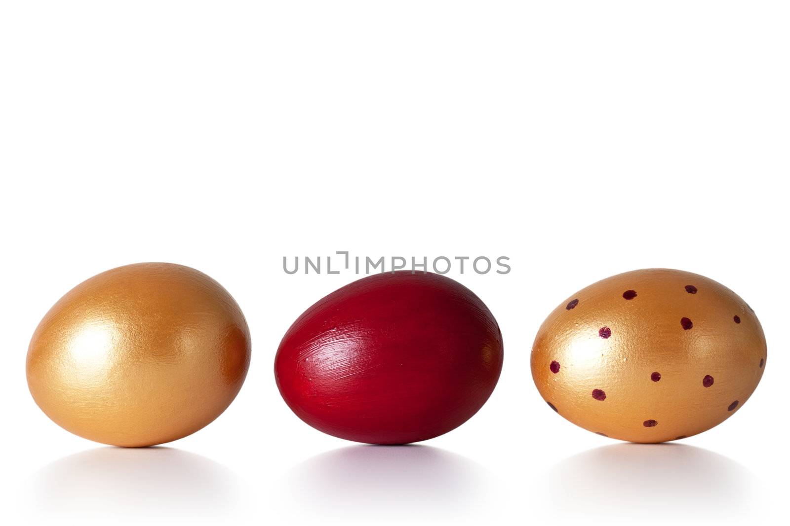 Easter eggs on white background. Hand painted. Holiday composition