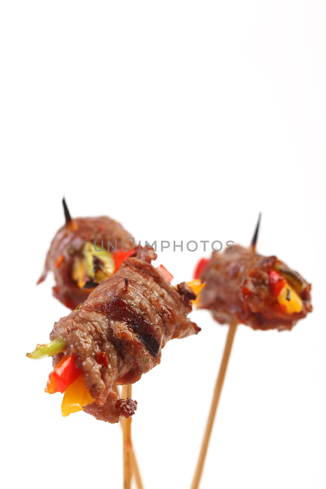 Appetizer Finger food with meat on sticks
