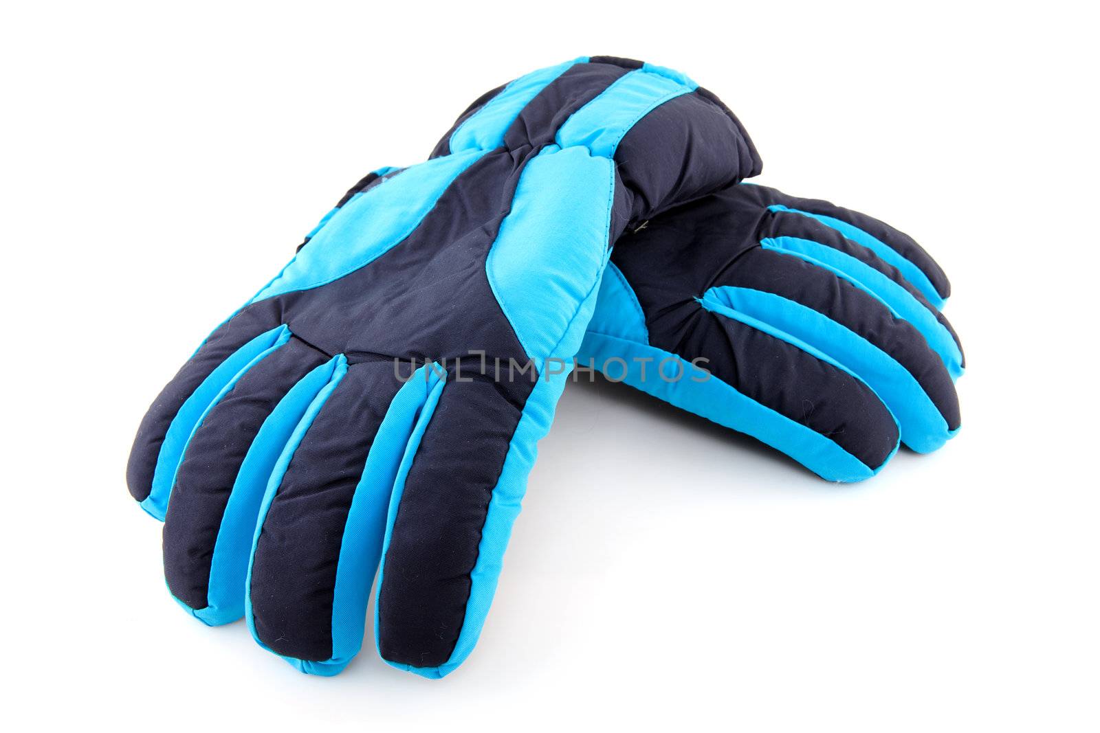 pair of blu ski gloves isolated on white background