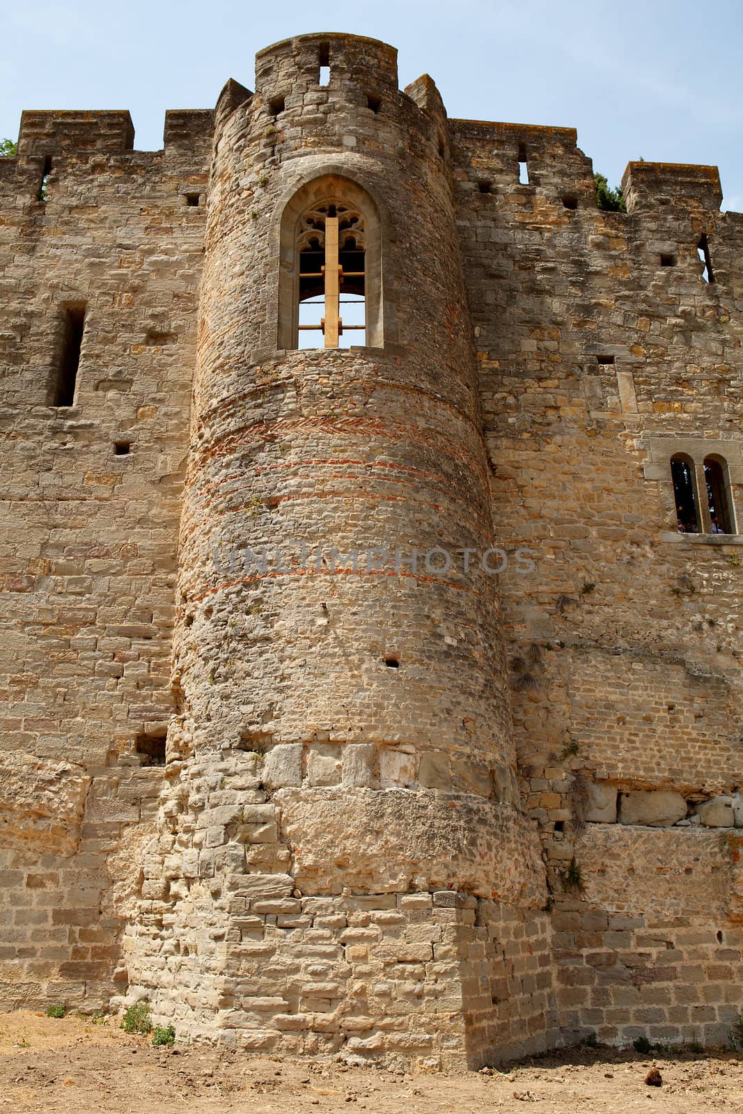 closeup of castle wall with tower