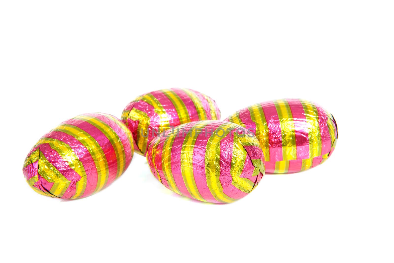 colorful chocolate easter eggs isolated on white background