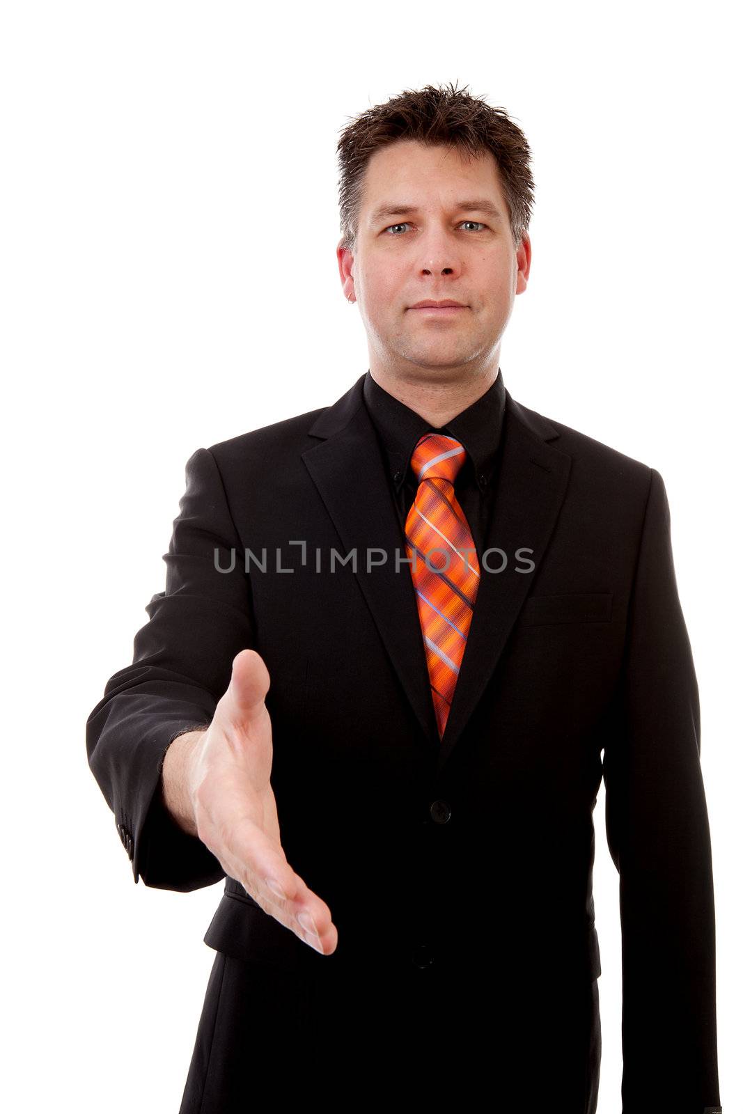 businessman is shaking your hand, isolated on white background