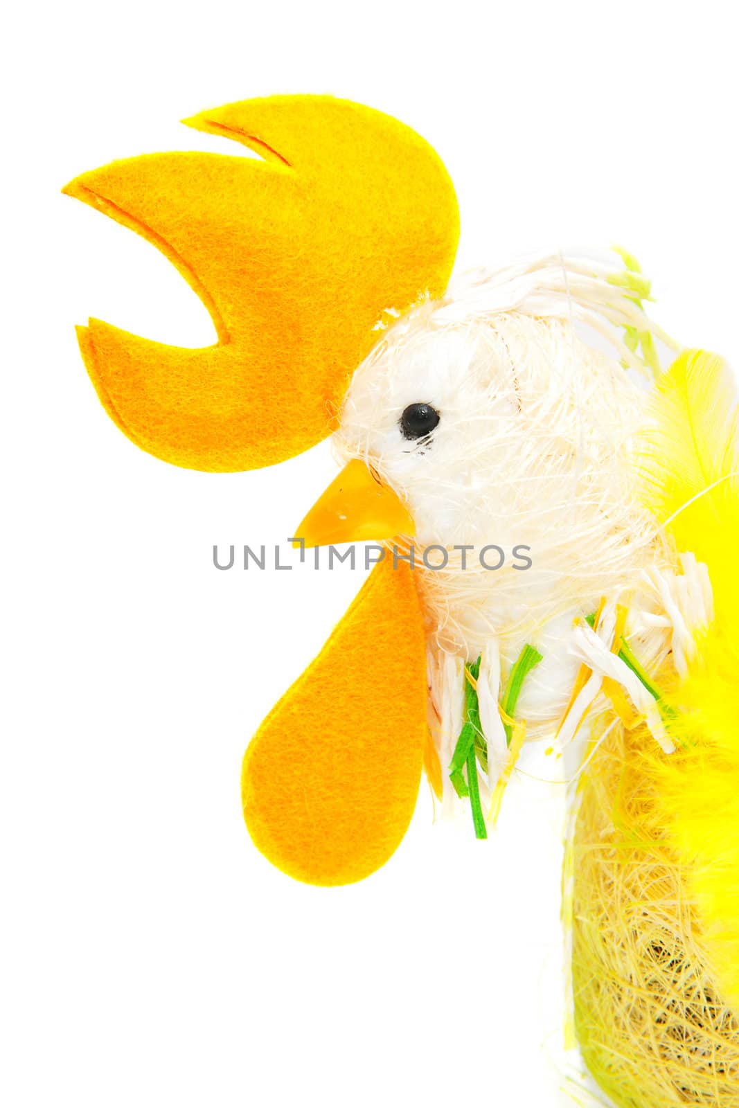 chicken head decoration in closeup over white background