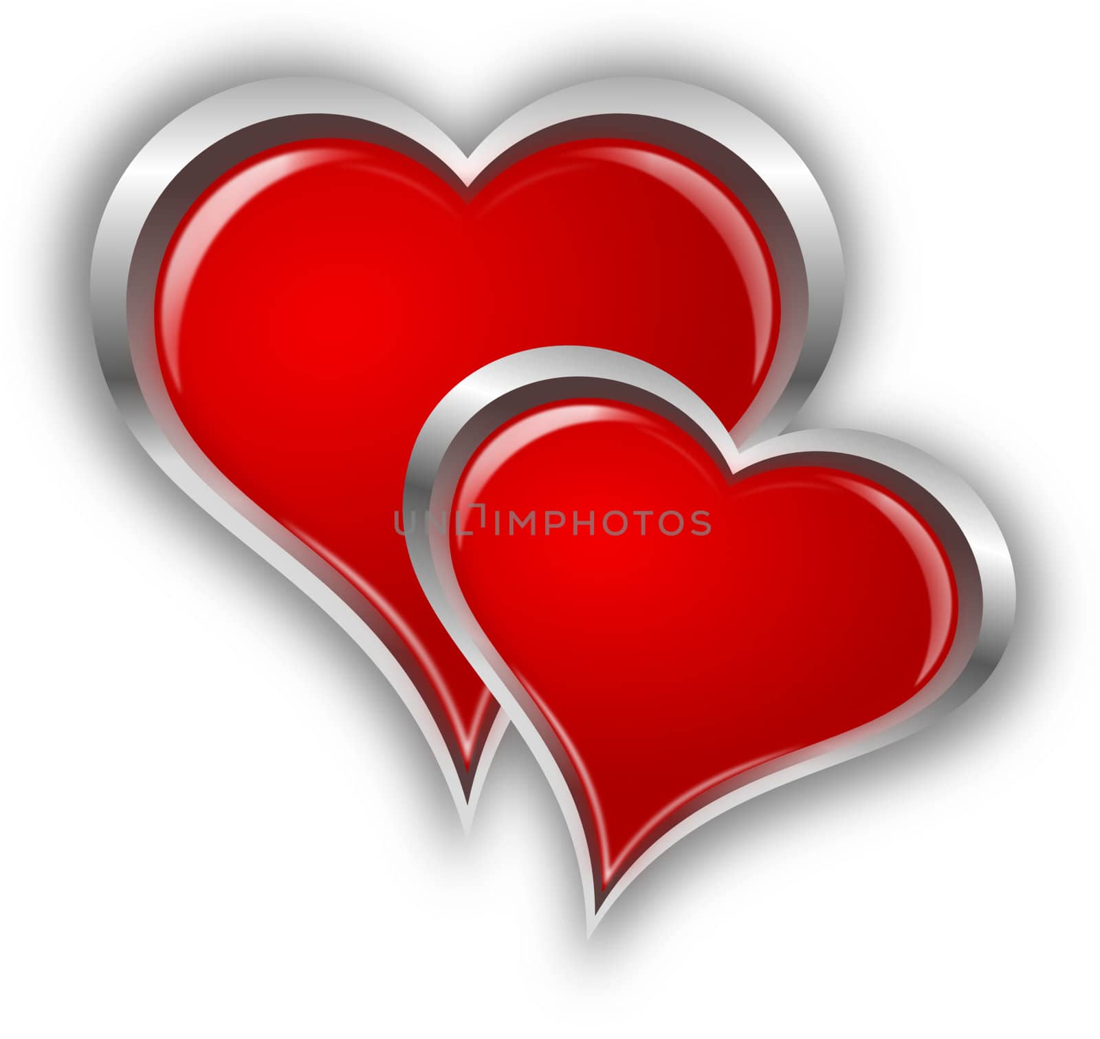 Pair of hearts isolated on white background, illustration.