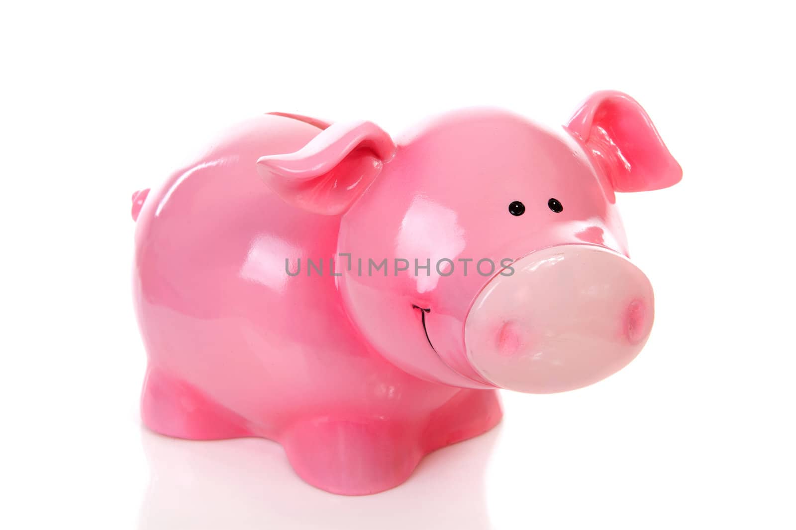 Pink piggy bank isolated on white background 
