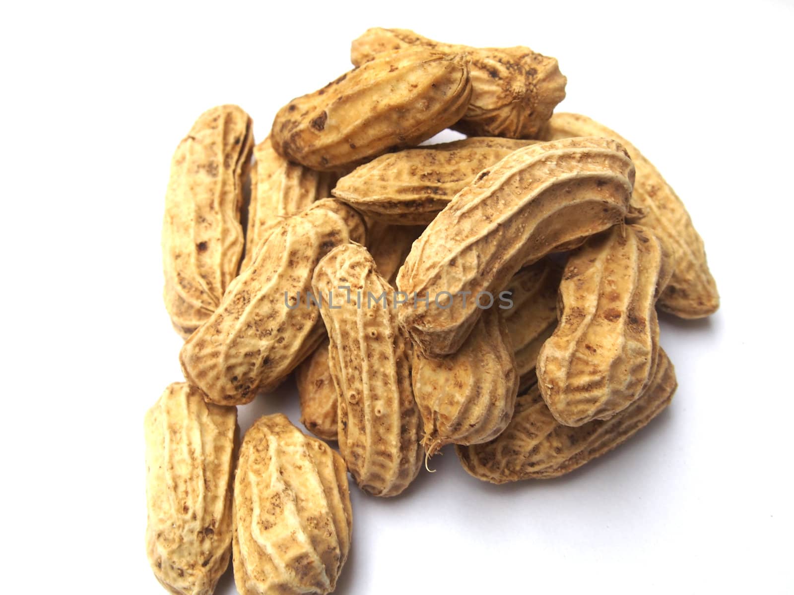 Peanuts on a white background.