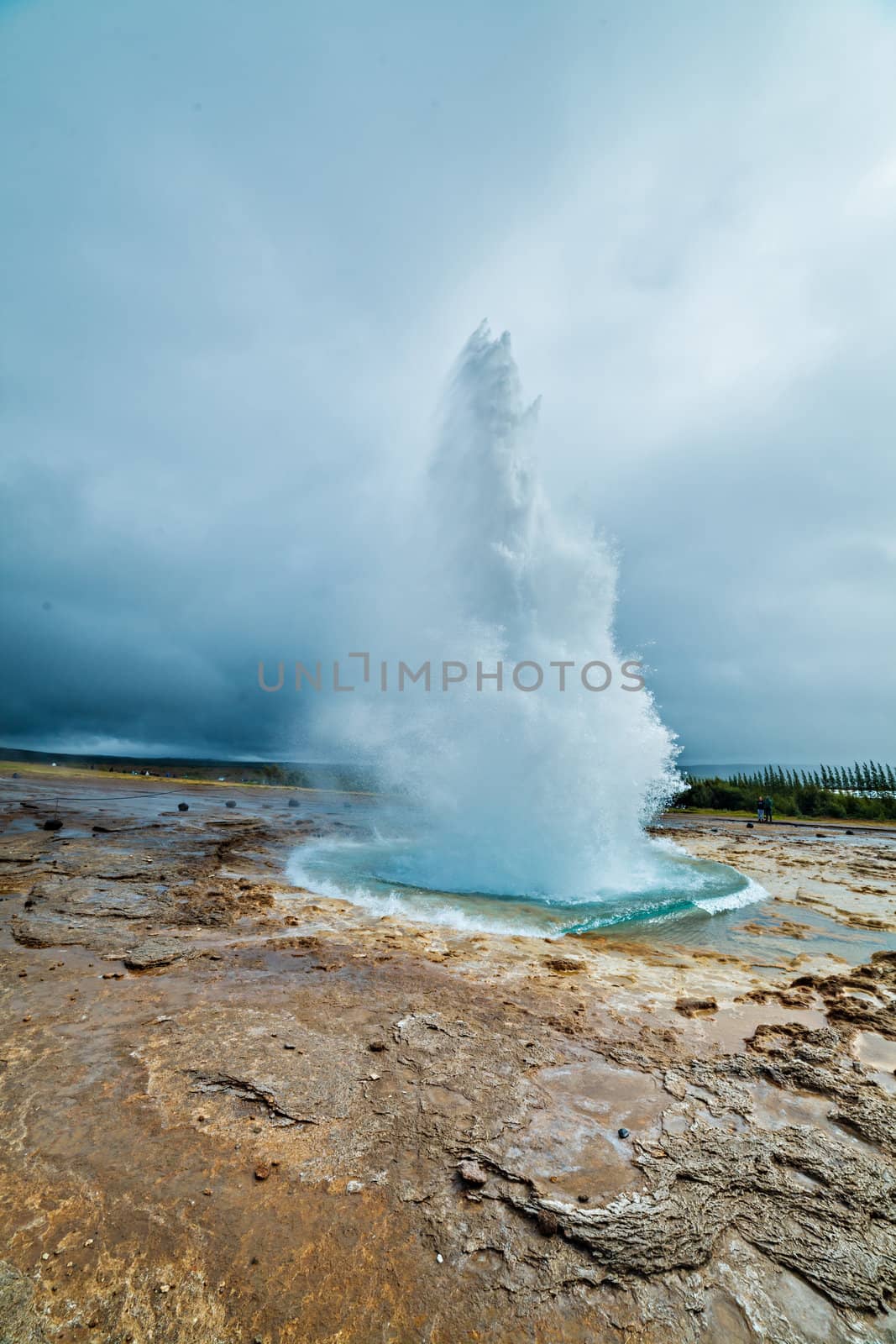 The phase of the eruption of the geyser - Iceland. Vertical view