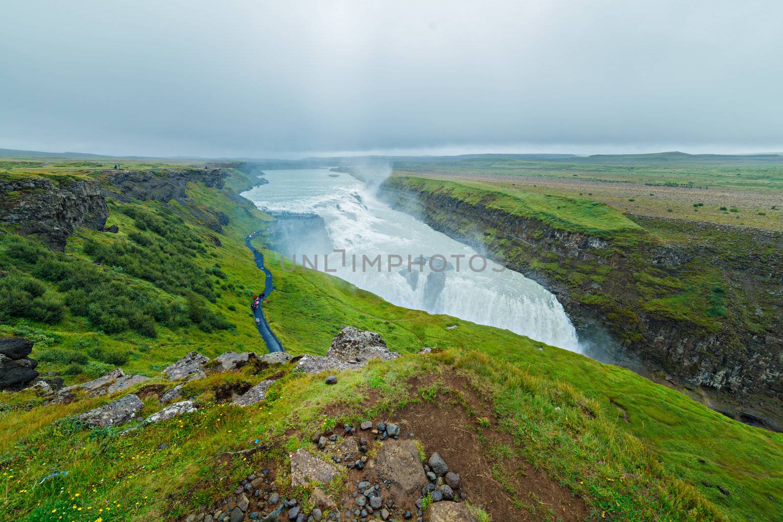 Gullfoss (Golden Falls) waterfall and rainbow in the Iceland