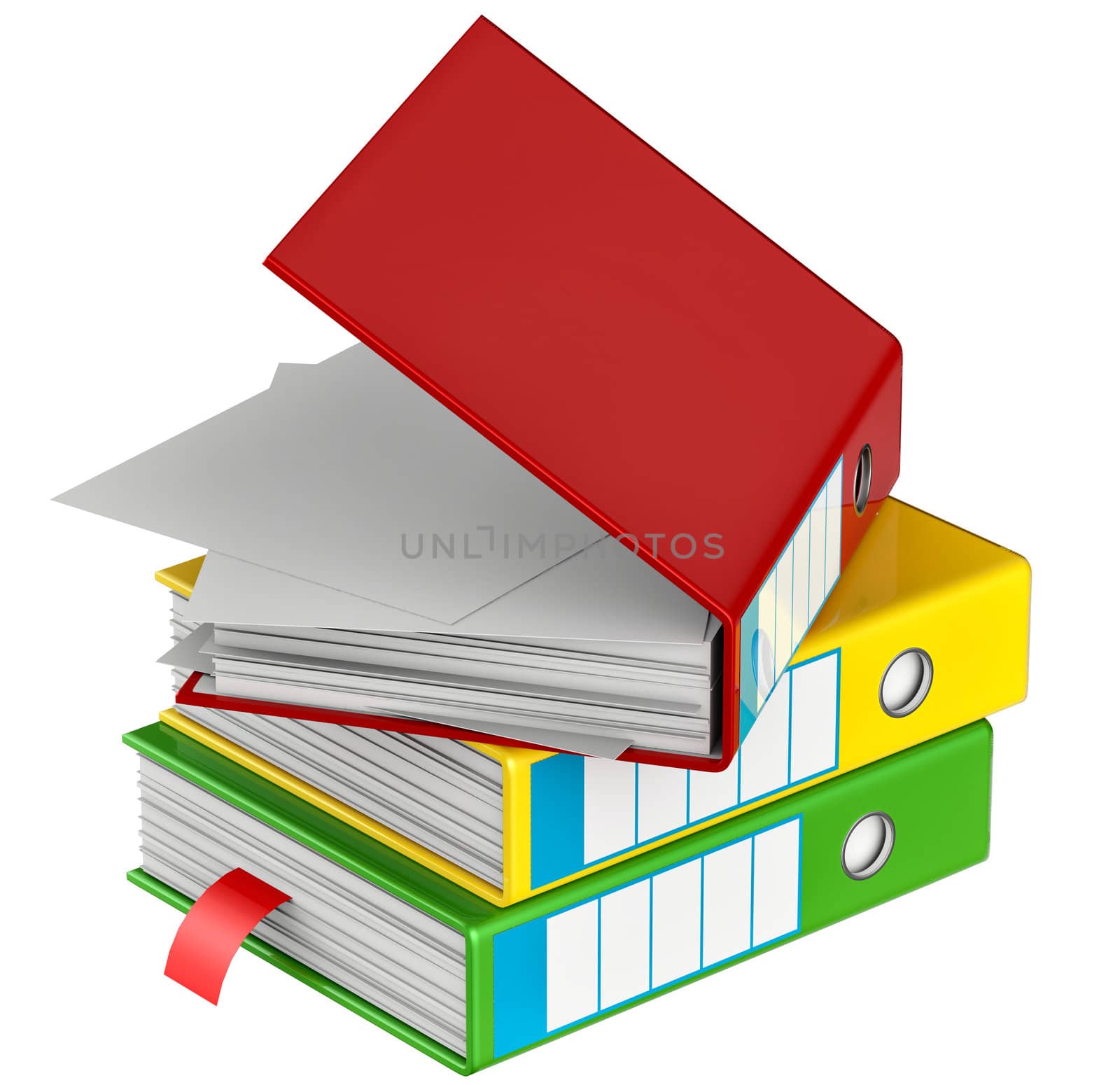 red, yellow, blue, green and black folders stores important documents on abstract background