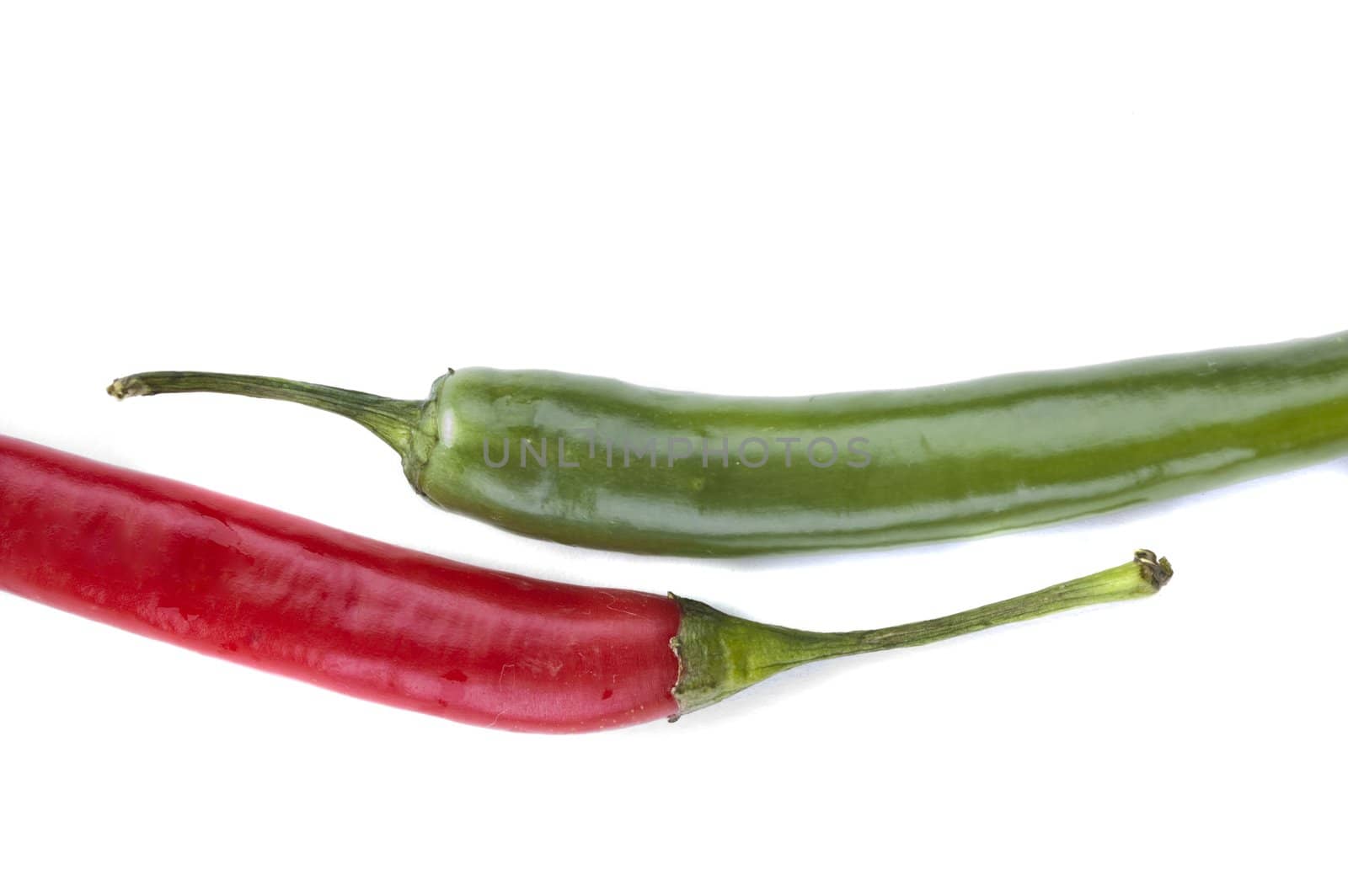 isolated  Red and green chili peppers vertical by Triphka