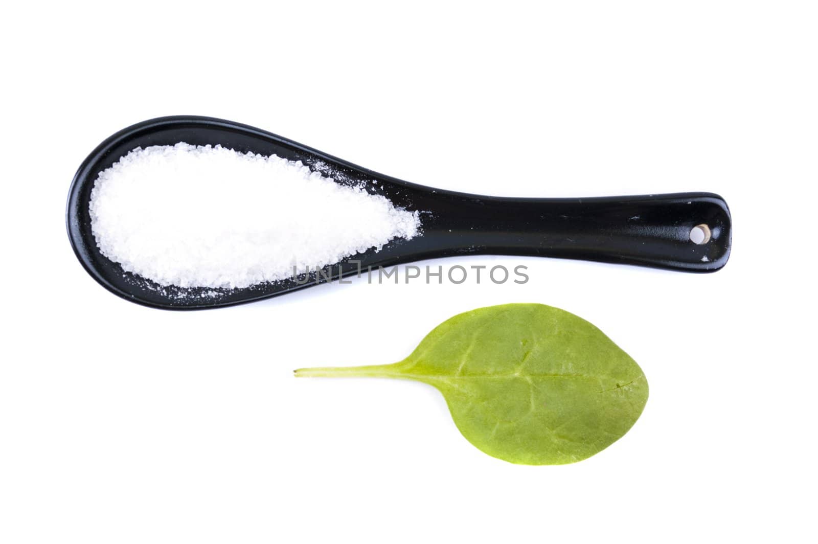 teaspoon salt and leaf  isolated by Triphka