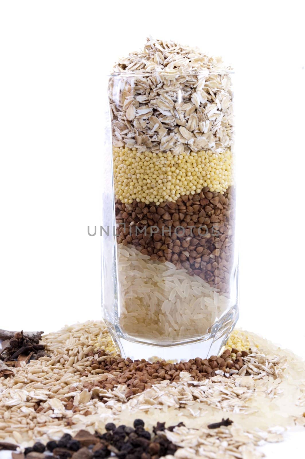 isolated set of cereals in glass by Triphka