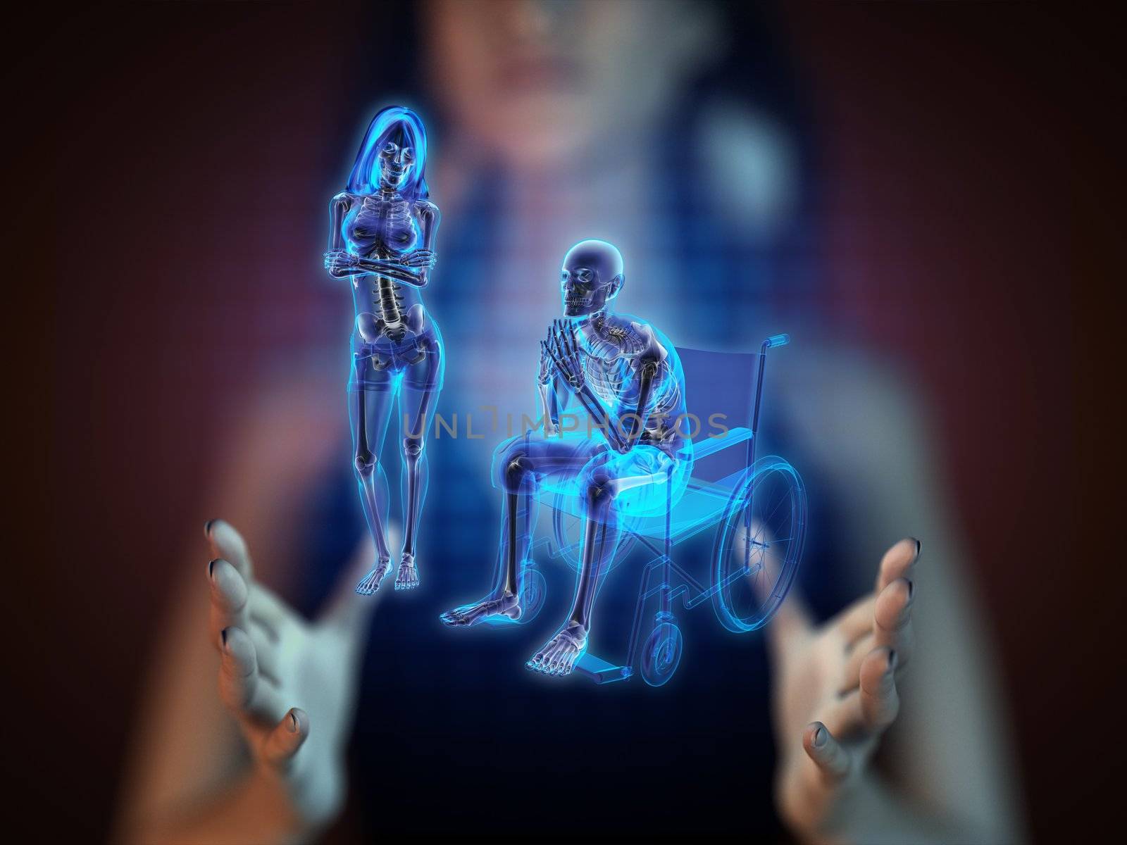 Man in wheelchair on hologram