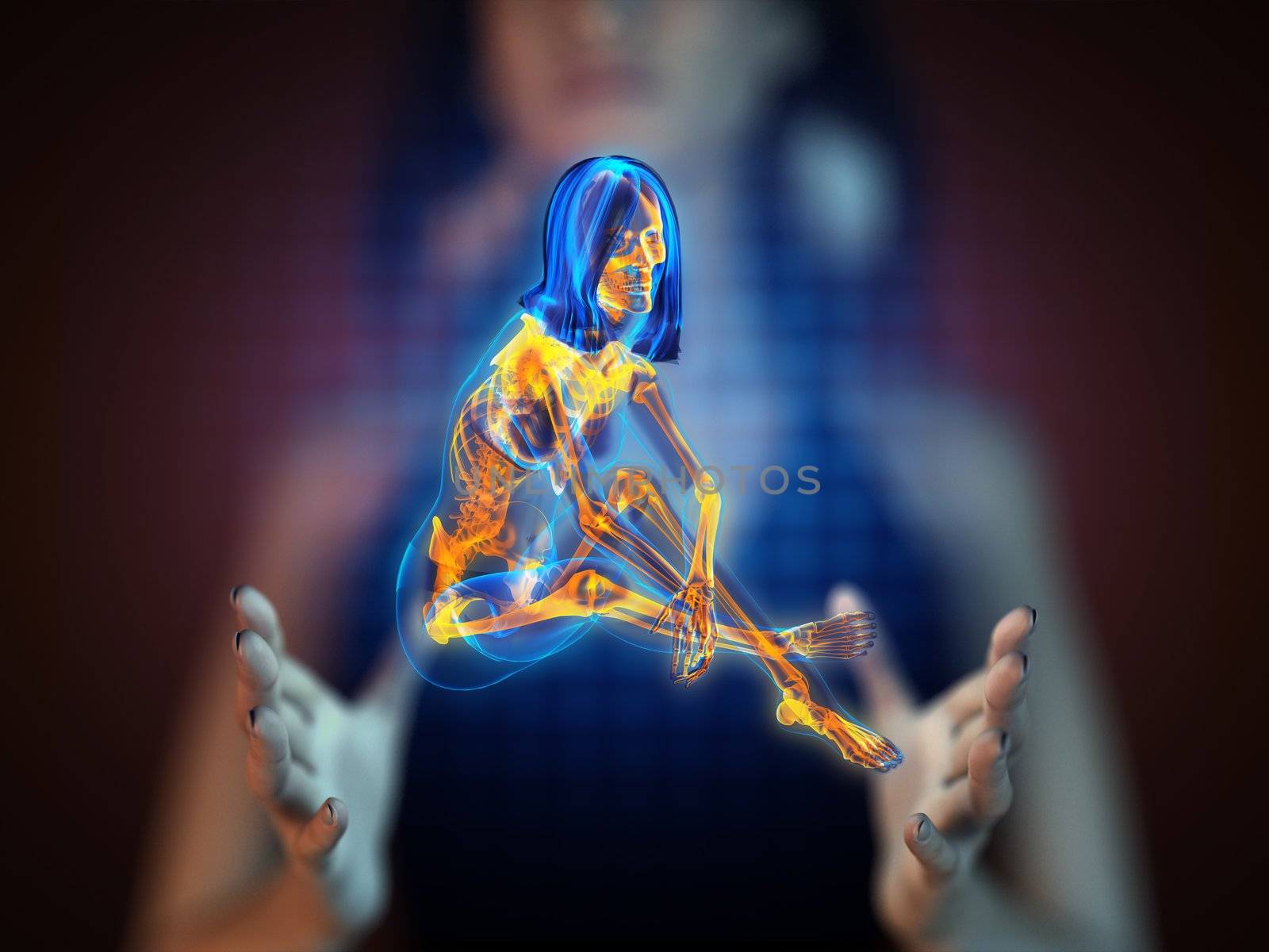 cute woman radiography on hologram