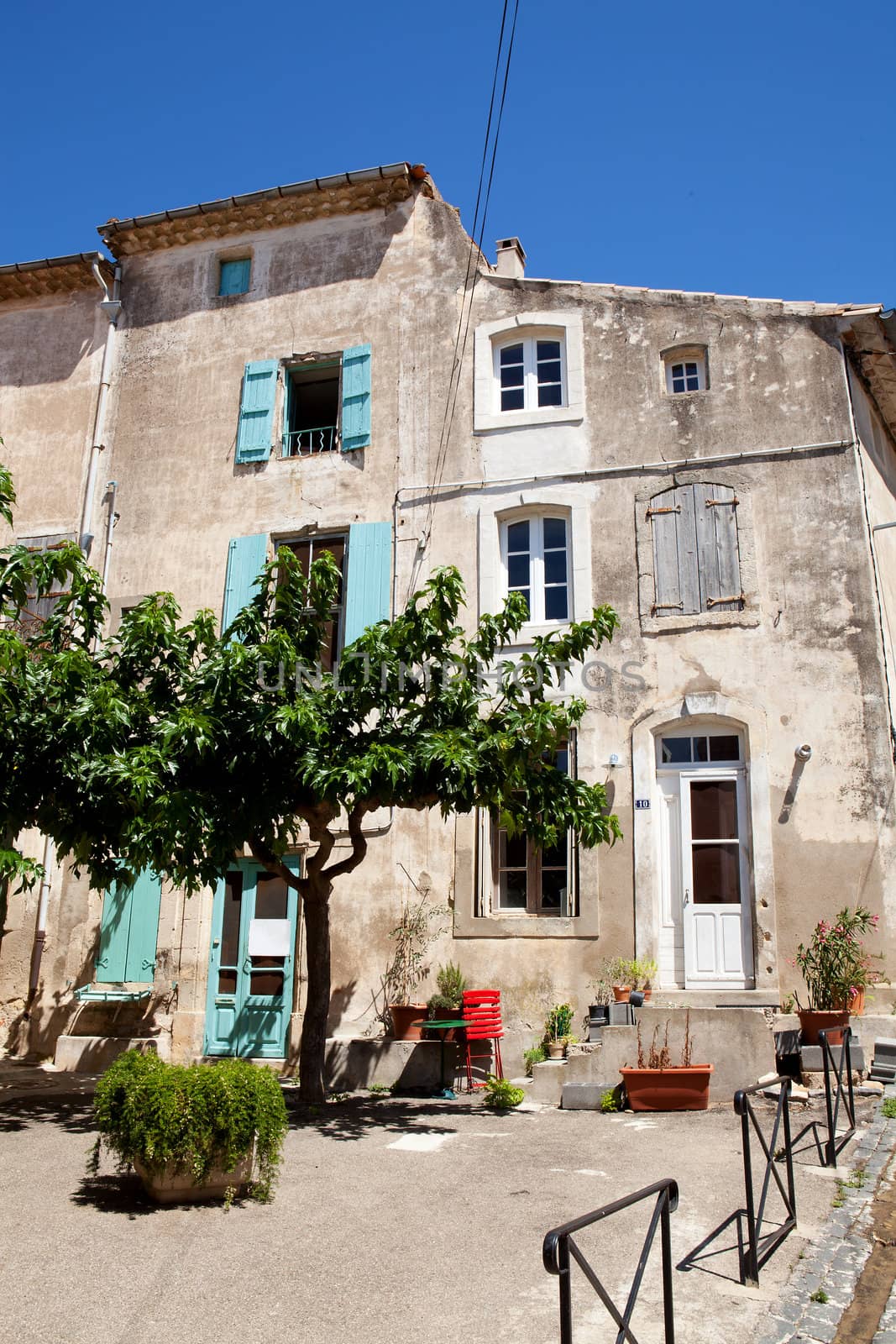 Typical French houses in Valras on sunny day