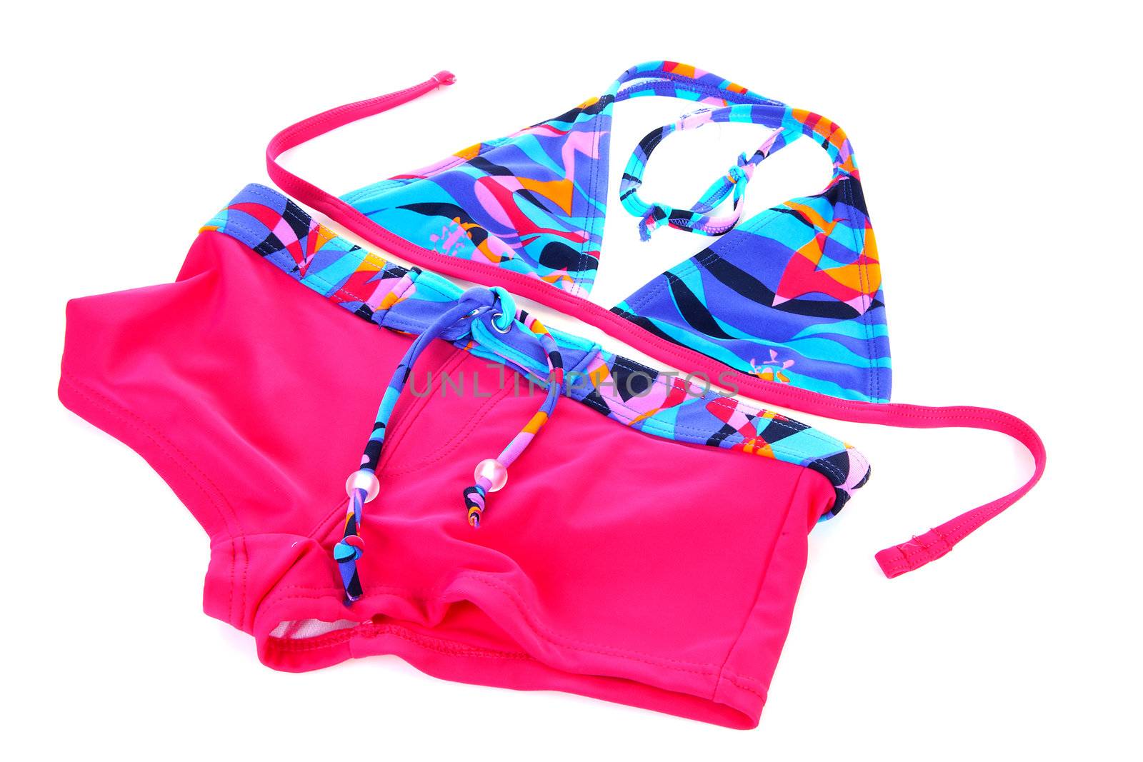 fashion; colorful girls bikini over white background