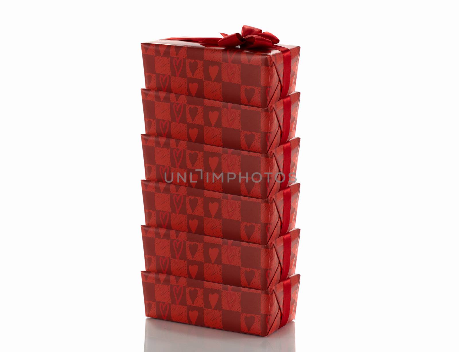 stack of red presents isolated on white