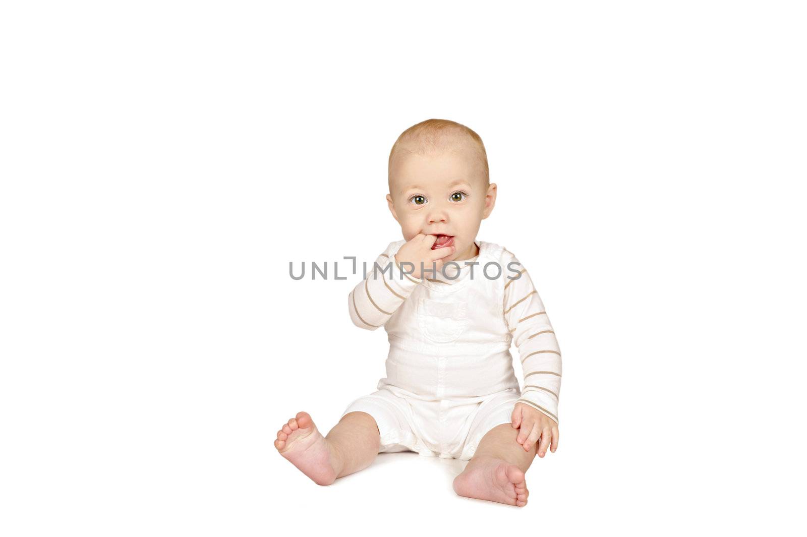 Cute little baby boy in white clothing by tish1