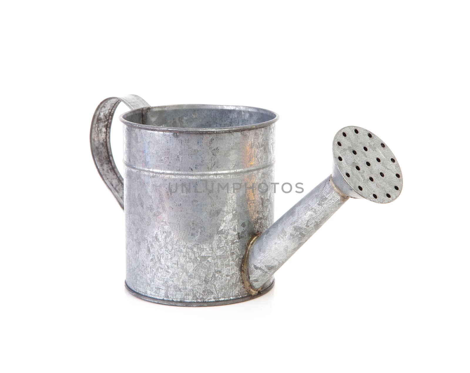 one iron watering can over white background