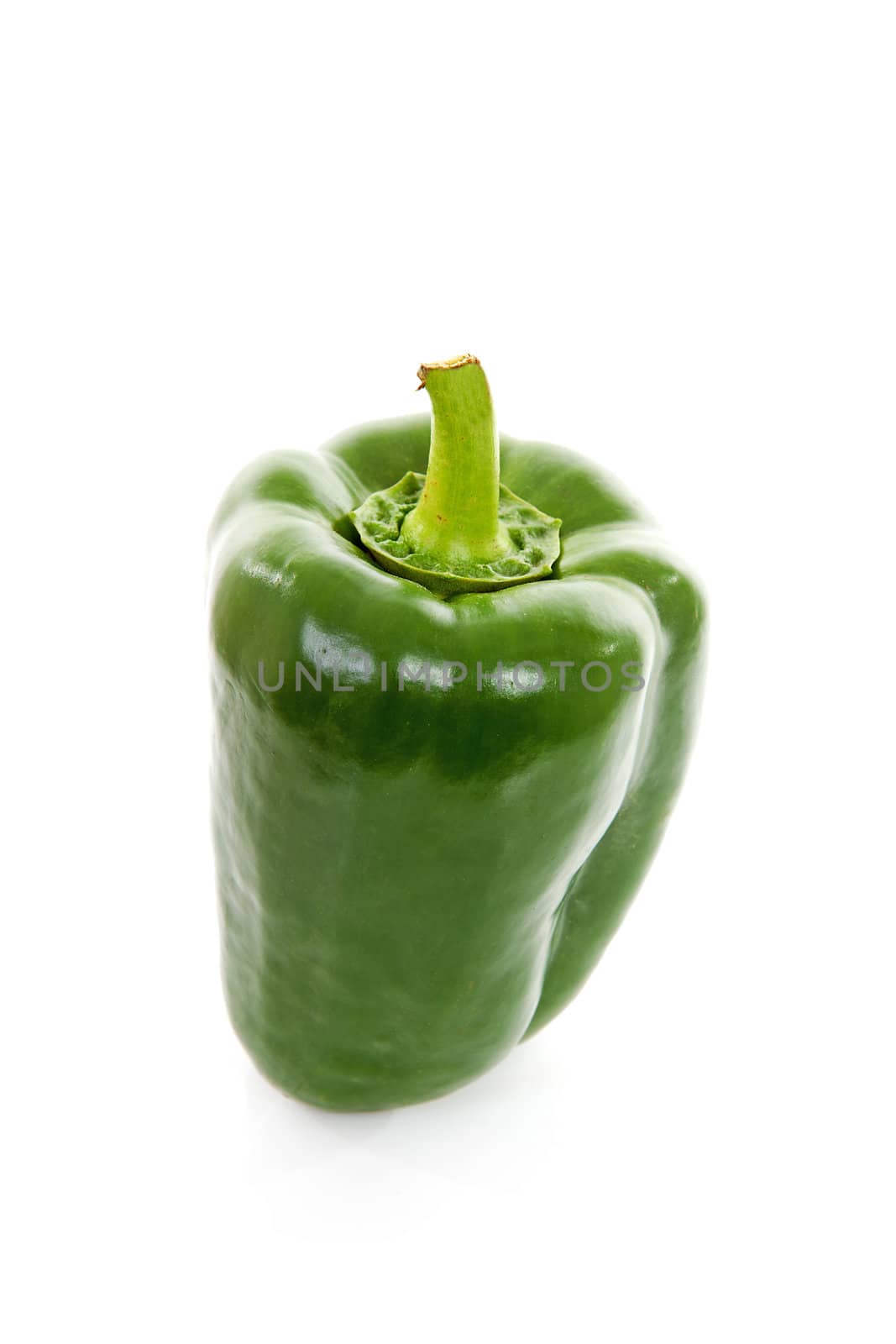 one fresh green paprika over white background
