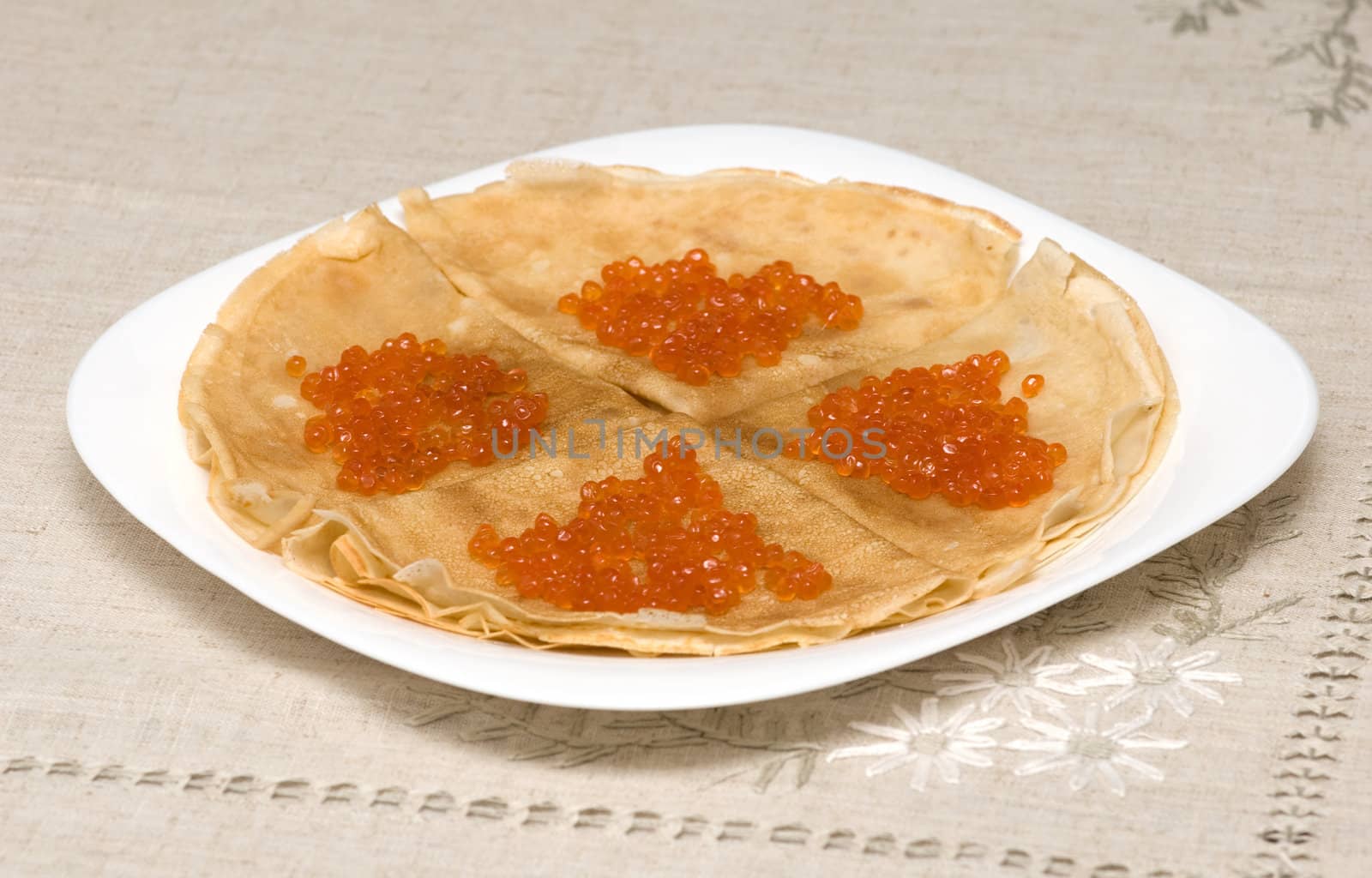 pancakes with red caviar