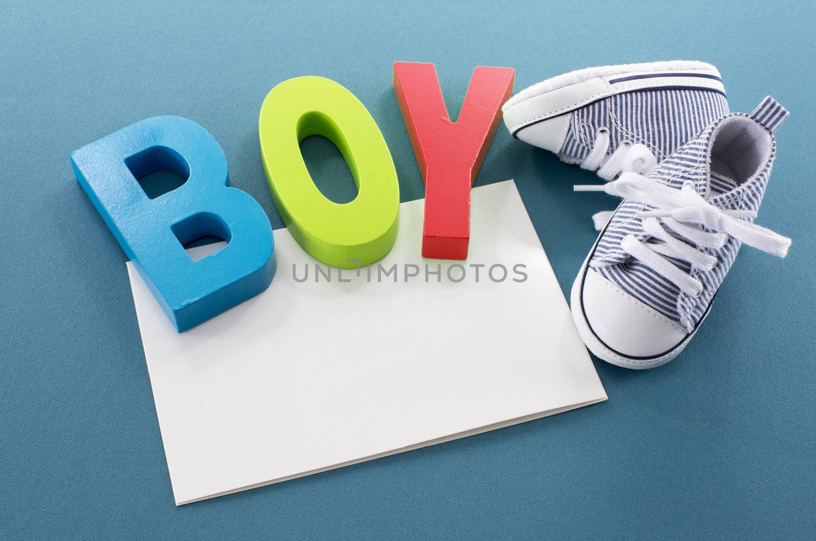 baby boy card with text and shoes by compuinfoto