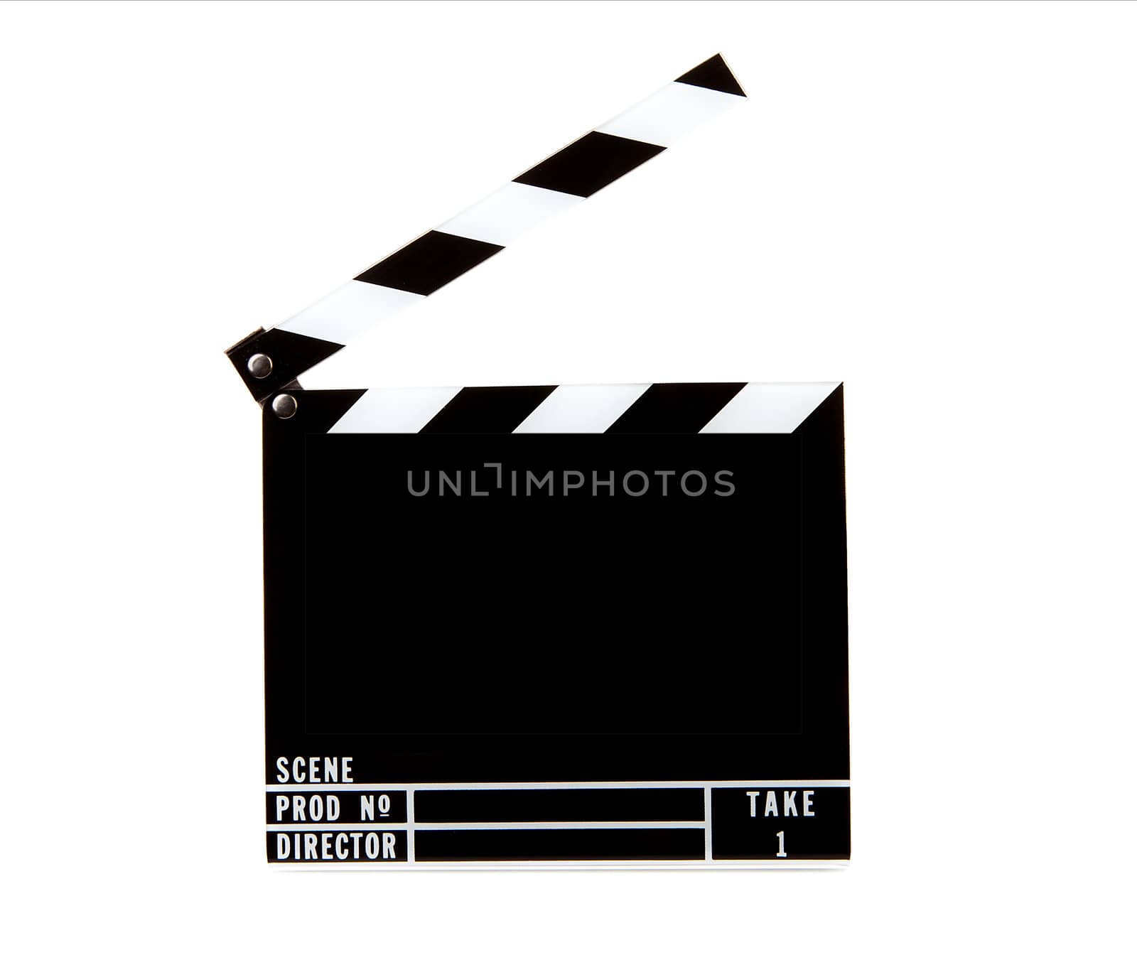Movie clapper board isolated over white background

