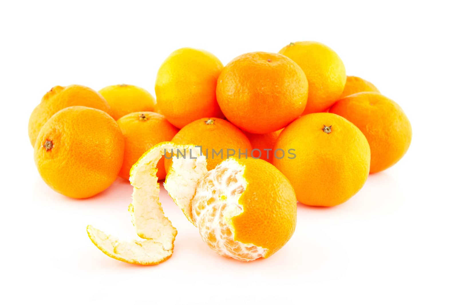 Stack of Tangerines fruit over white background