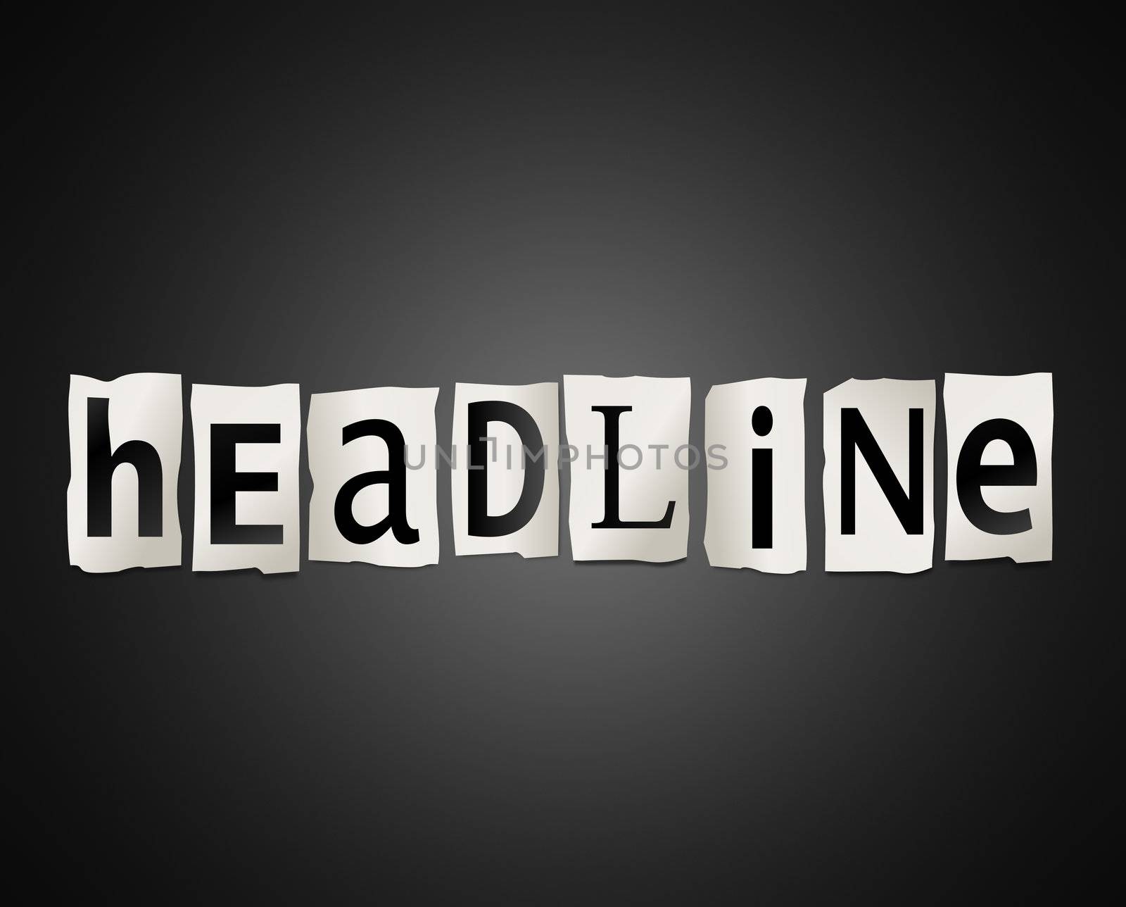 Illustration depicting cutout printed letters arranged to form the word headline.
