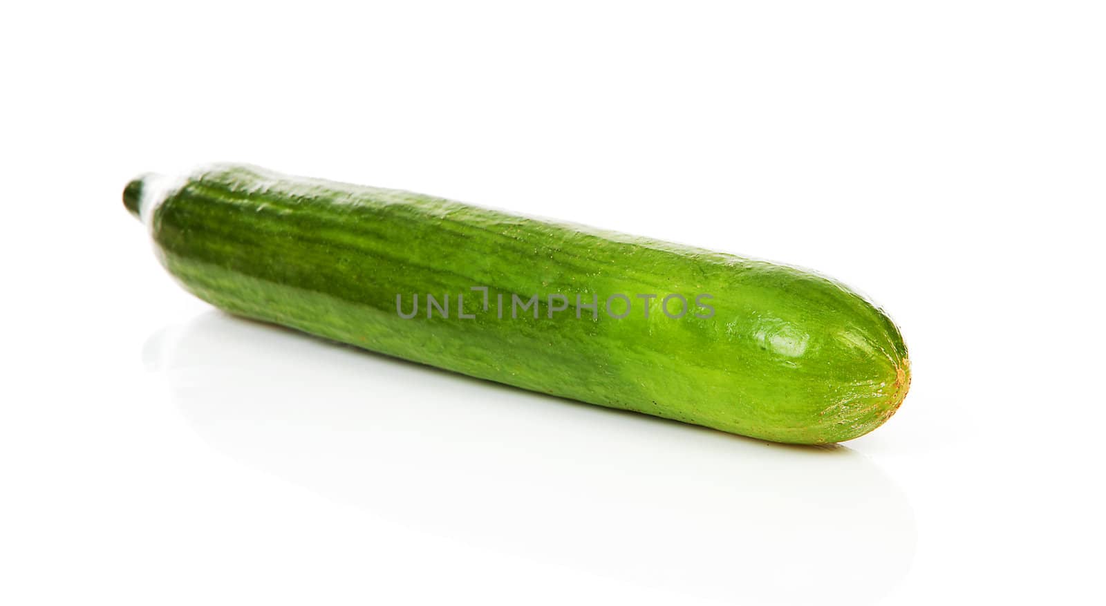 One green cucumber over white background