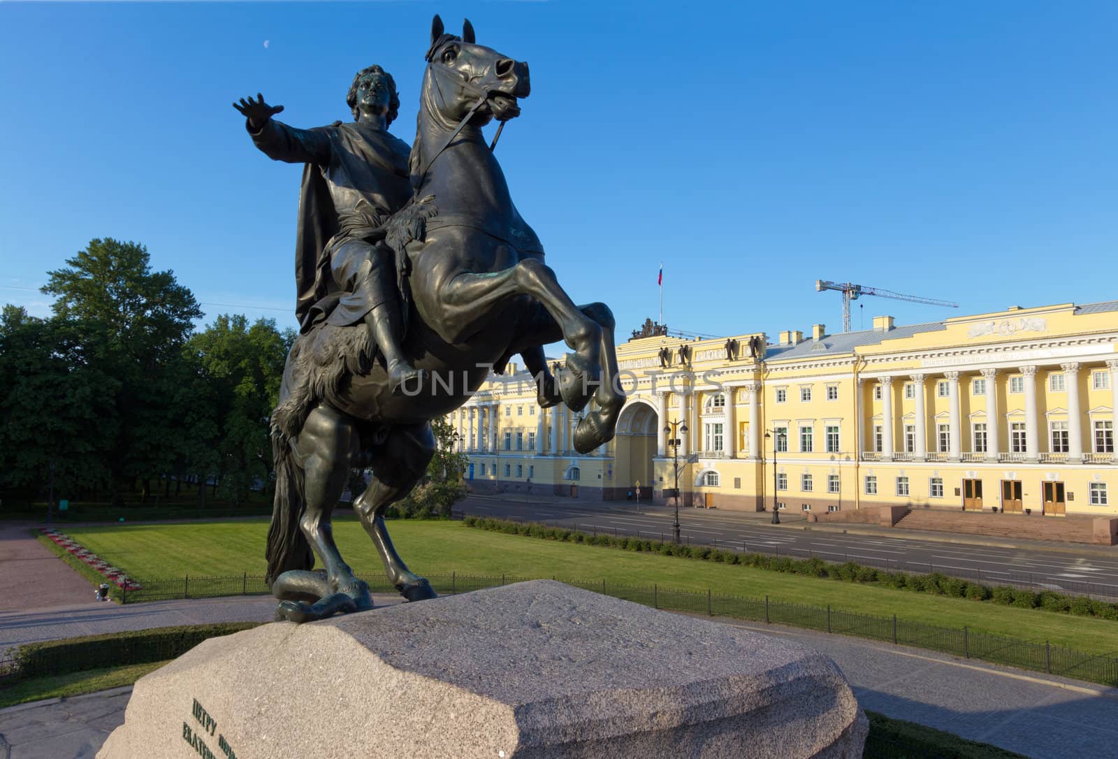 Symbol of St. Petersburg - a monument to the founder of the capital of the Russian Empire, Emperor Peter the Great - The Bronze Horseman. The photo was taken in the early morning with a rare point shooting - with special rigs