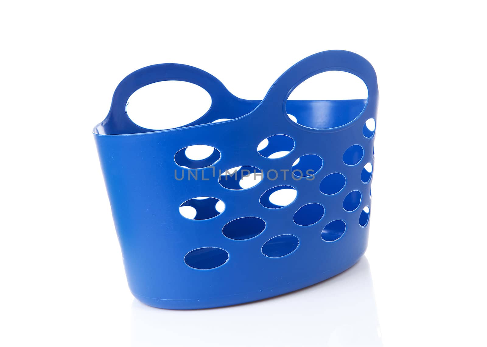 Empty blue shopping bag over white background