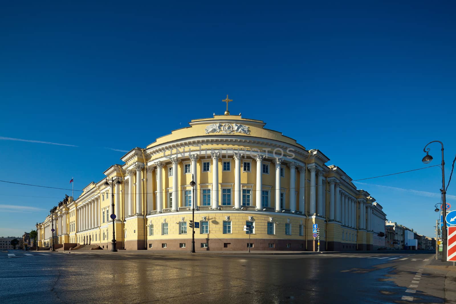 Famous buildings of the Senate and Synod in St. Petersburg, Russia. Now here is the Constitutional Court of the Russian Federation and the Presidential Library. The picture was taken with the tilt-shift lens, vertical lines of architecture preserved