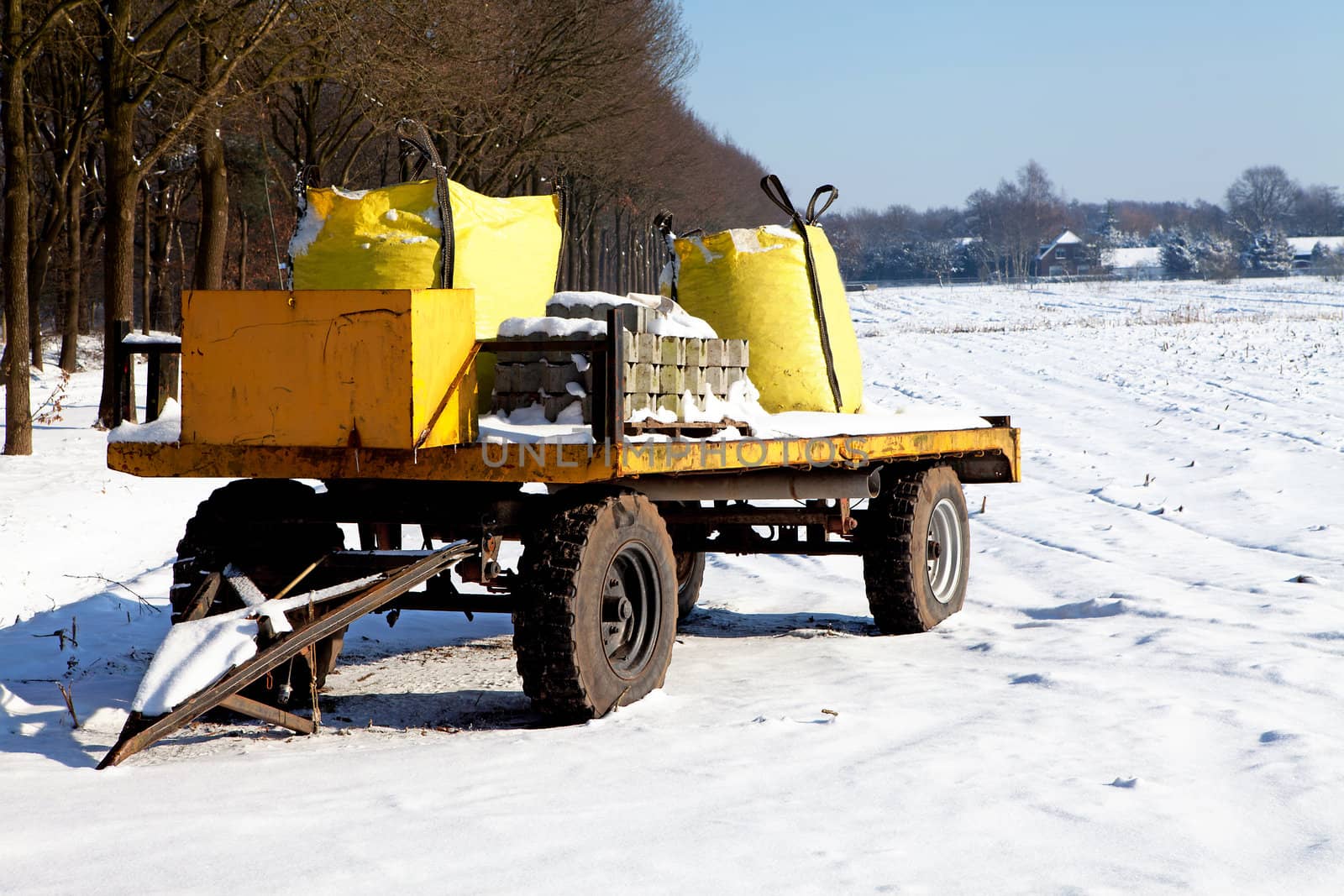 Loaded farm wagon in Dutch winter landscape