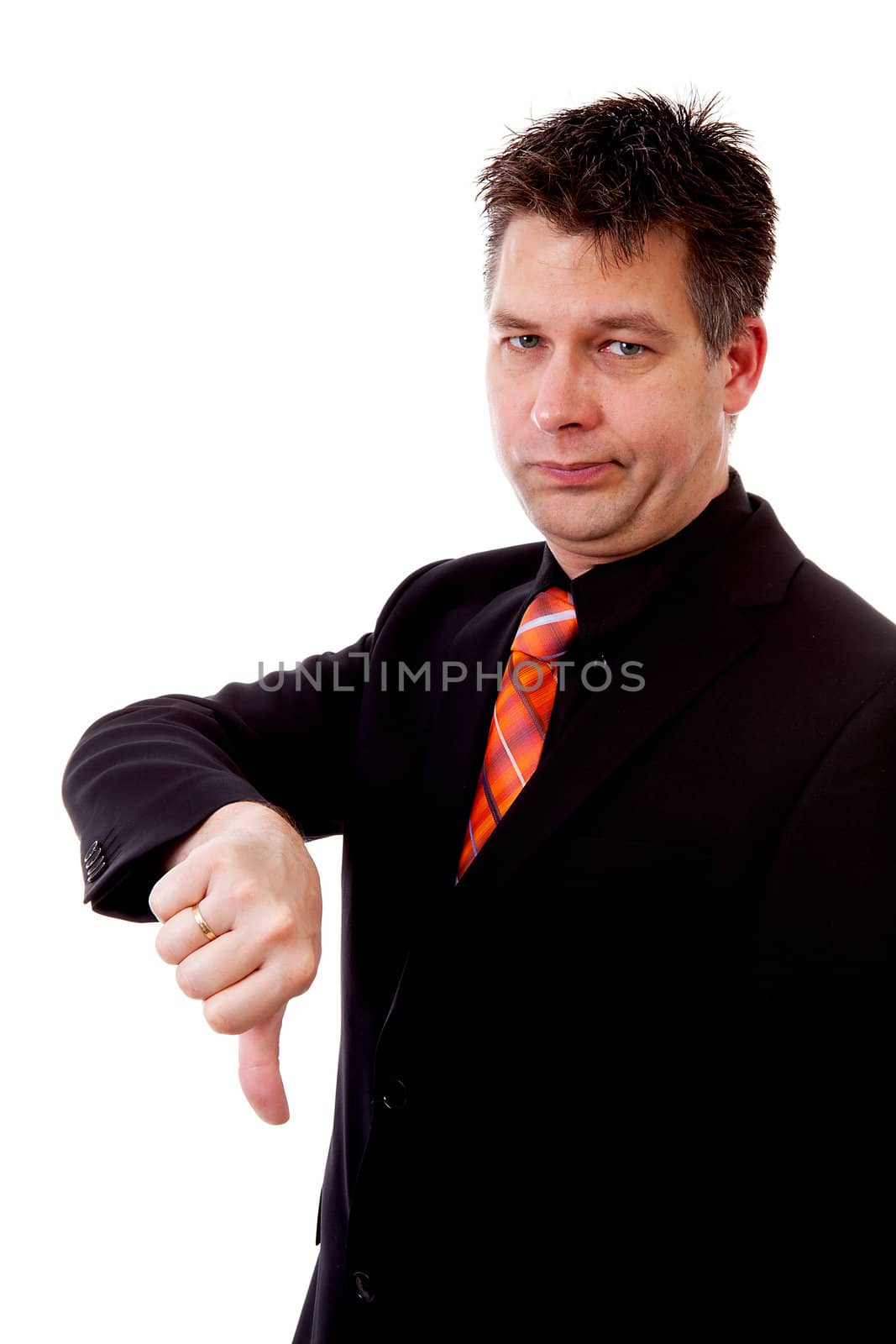 businessman with thumbs down isolated on white background