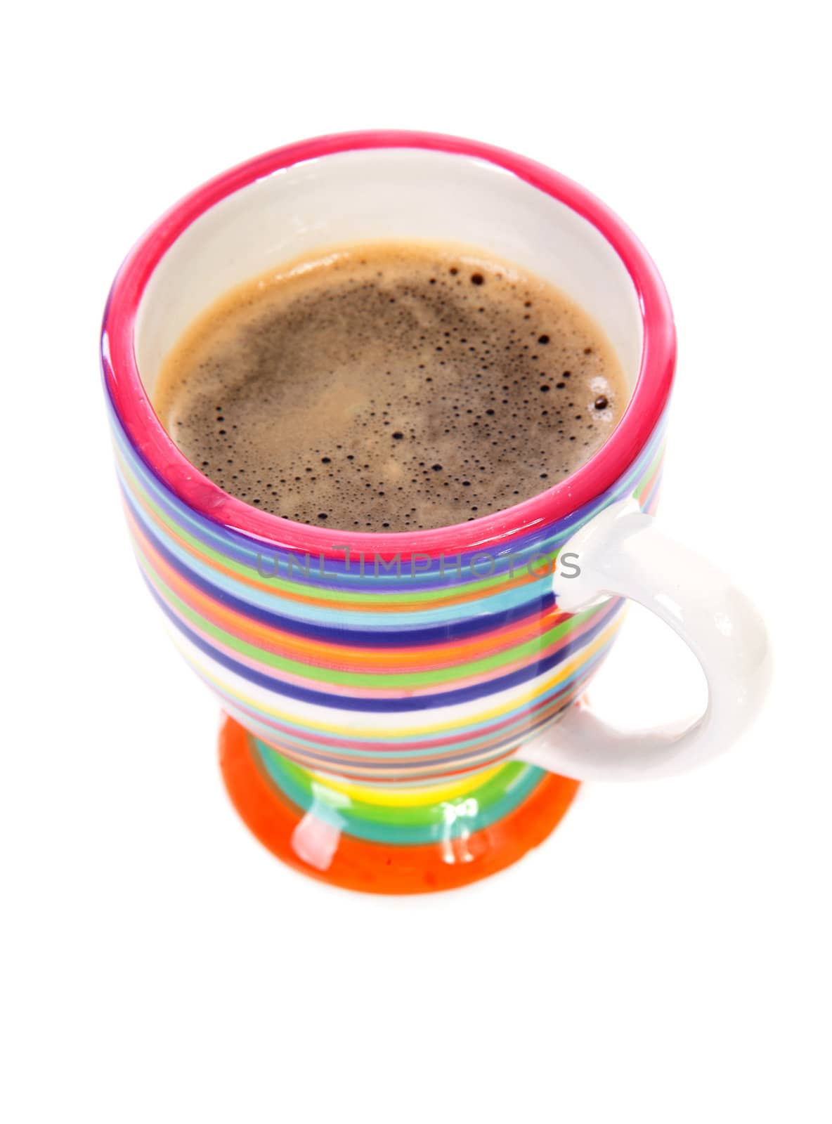 Colorful cup of coffee over white background