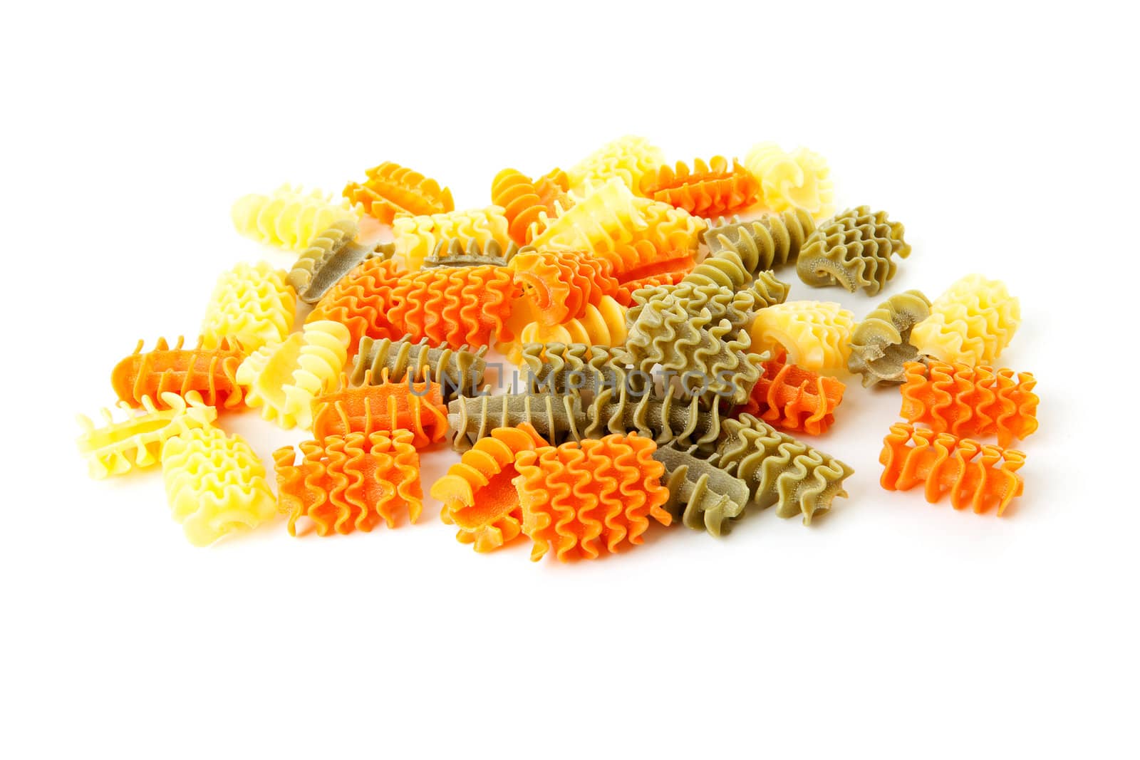 Raw Itailan pasta noodles isolated on white background 
