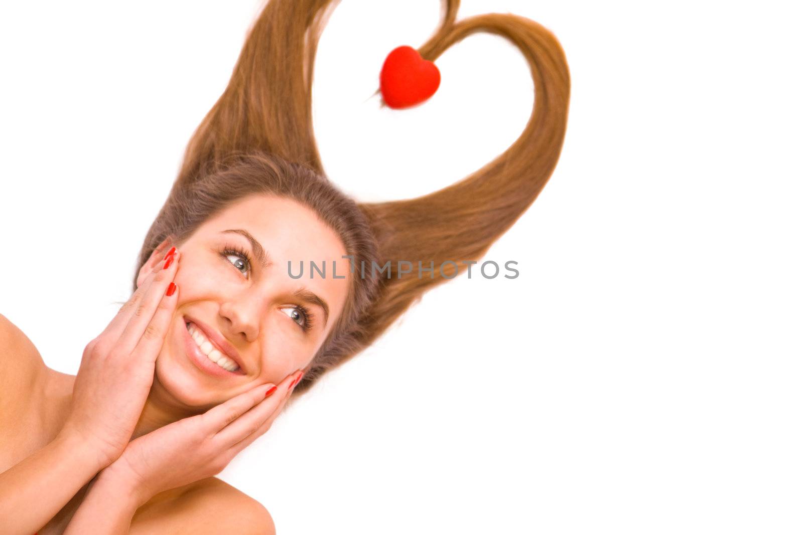 Young teen girl, isolated on white, Valentines Day