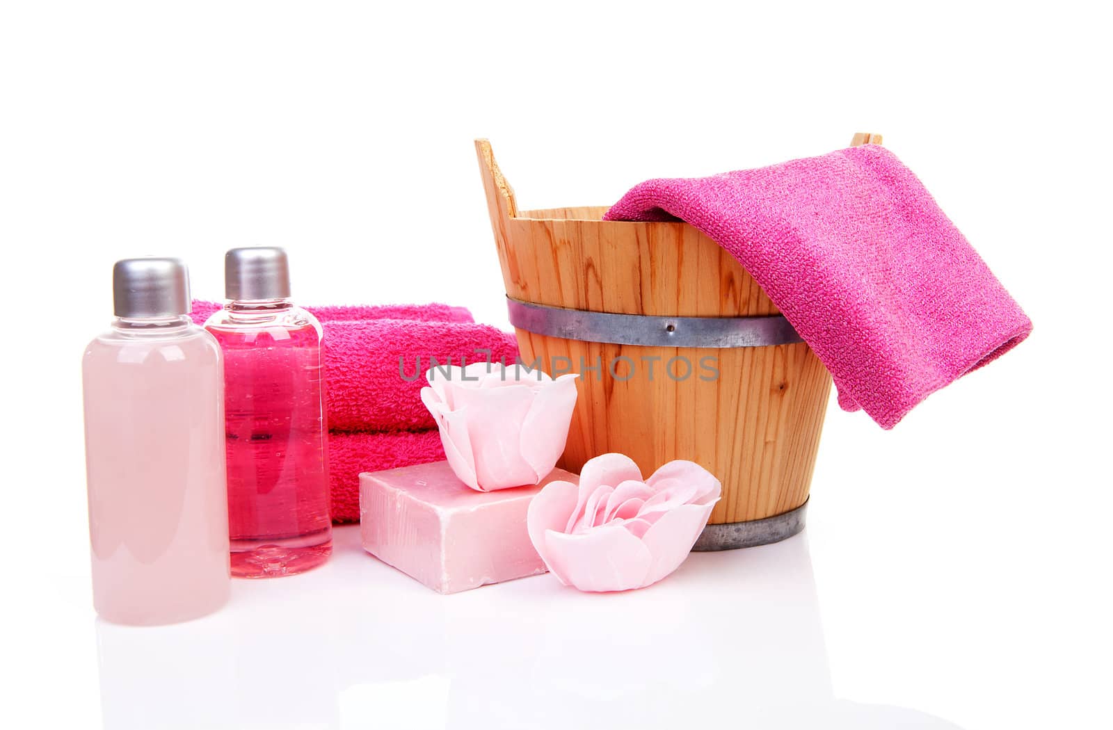 pink accessory for spa or sauna over white background