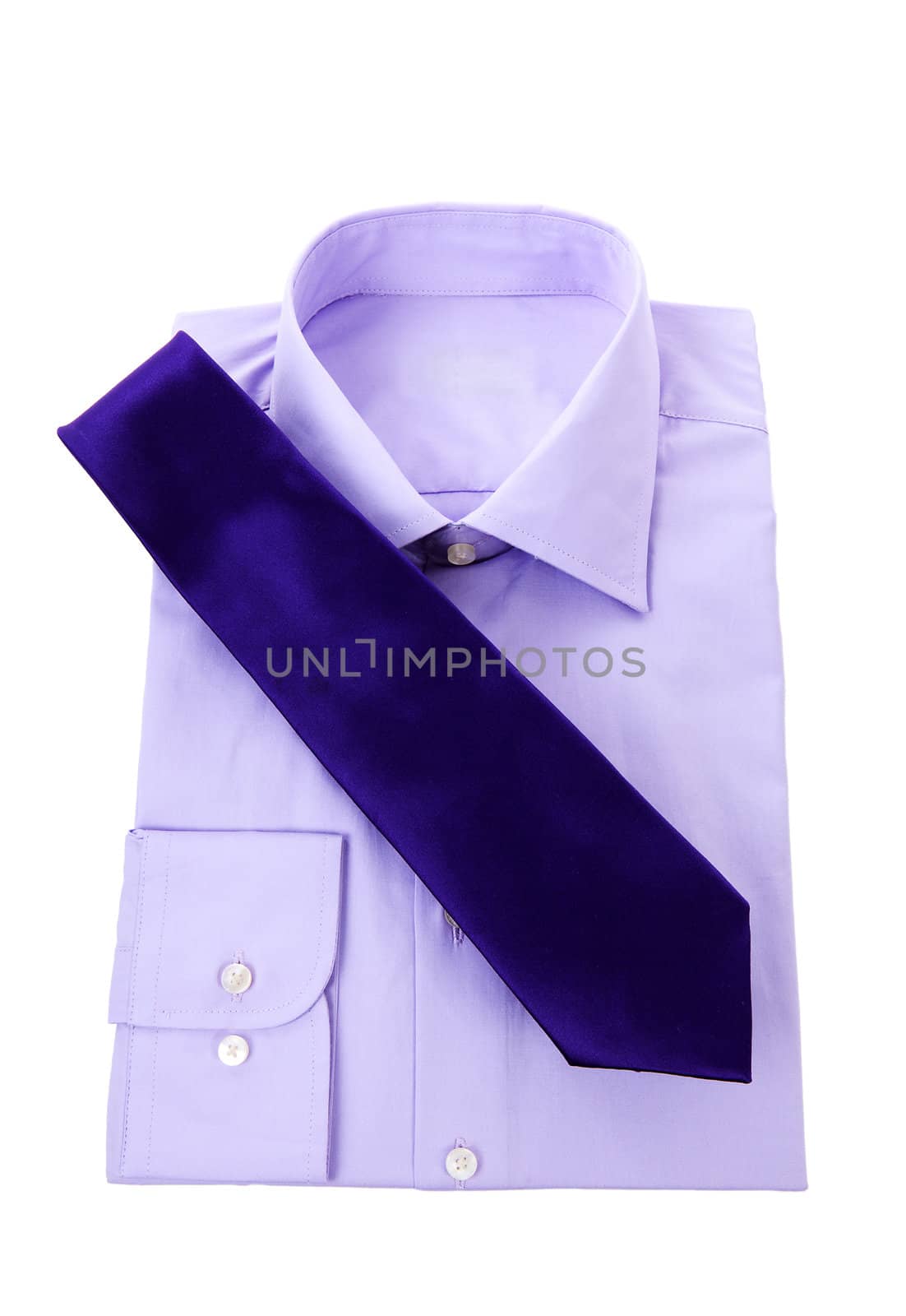 Purple classic business shirt and neck tie over white background