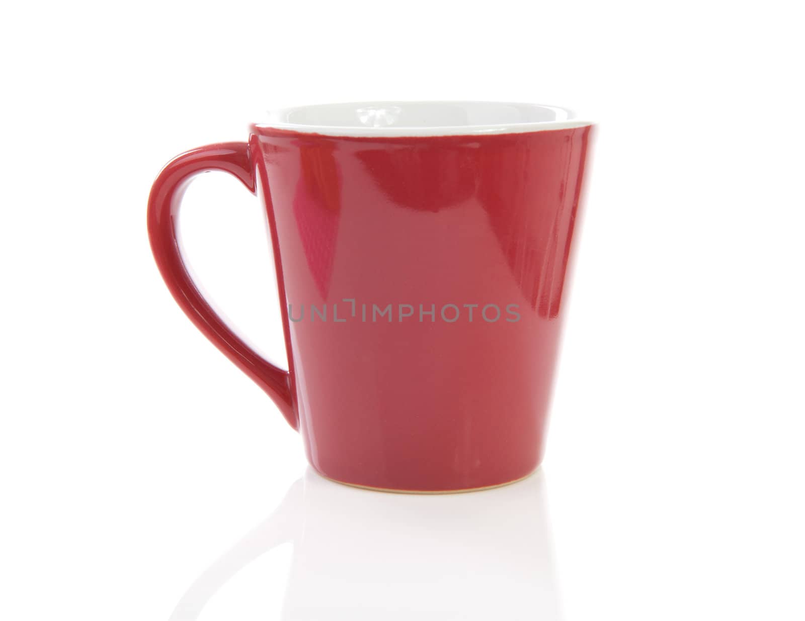 Red coffee cup over white background