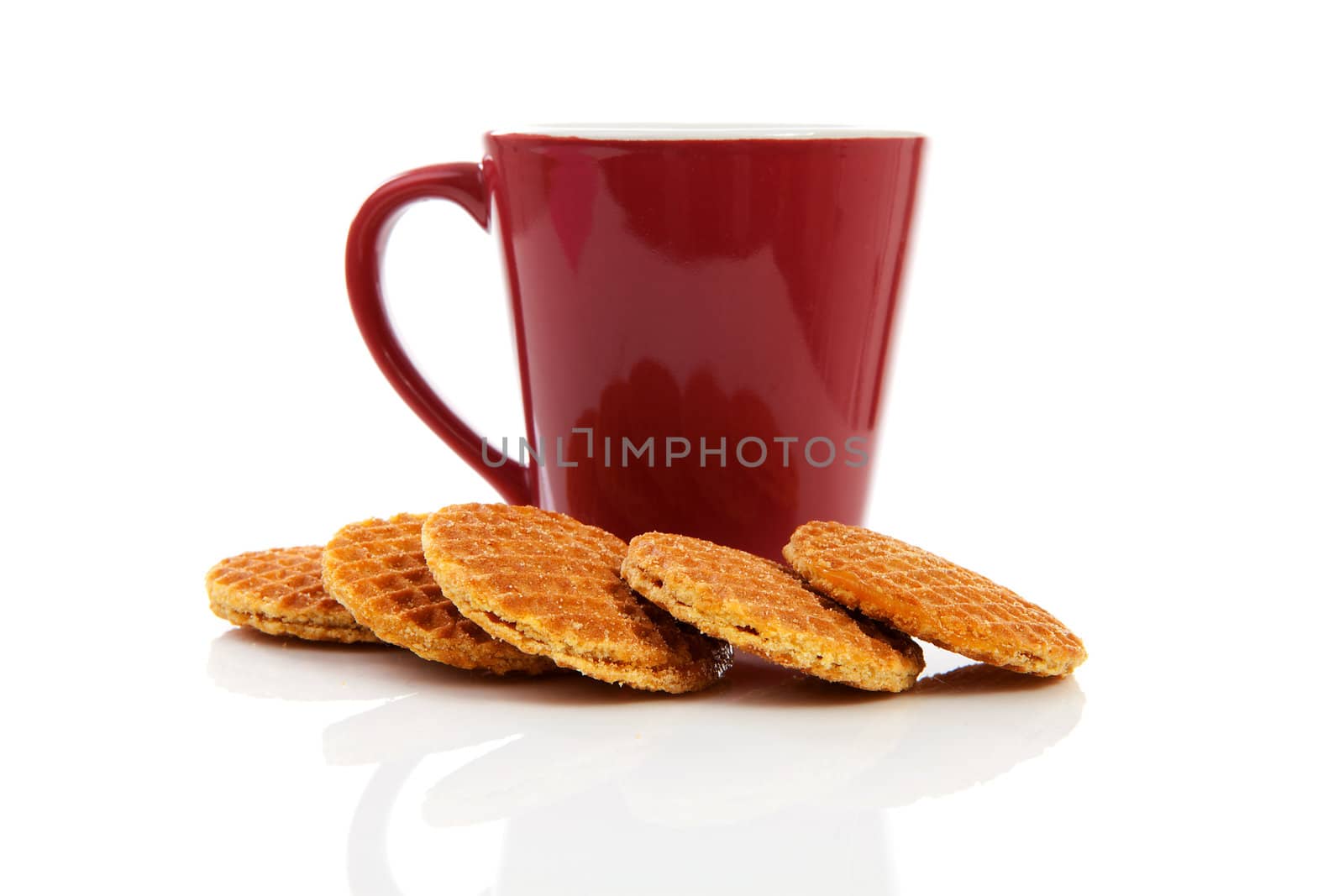 Coffee and red coffee cup over white background