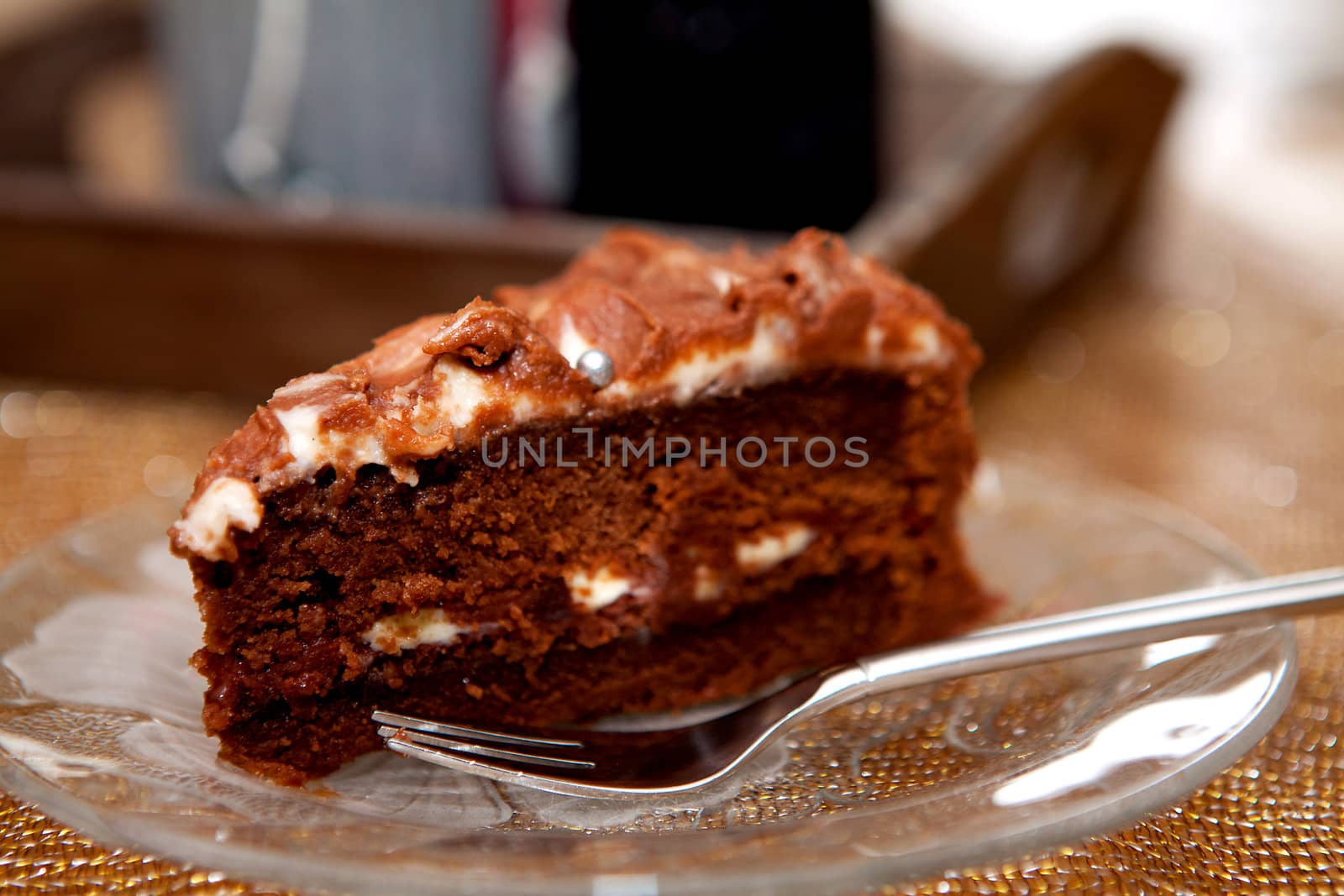 Piece of delicious chocolate pie in closeup