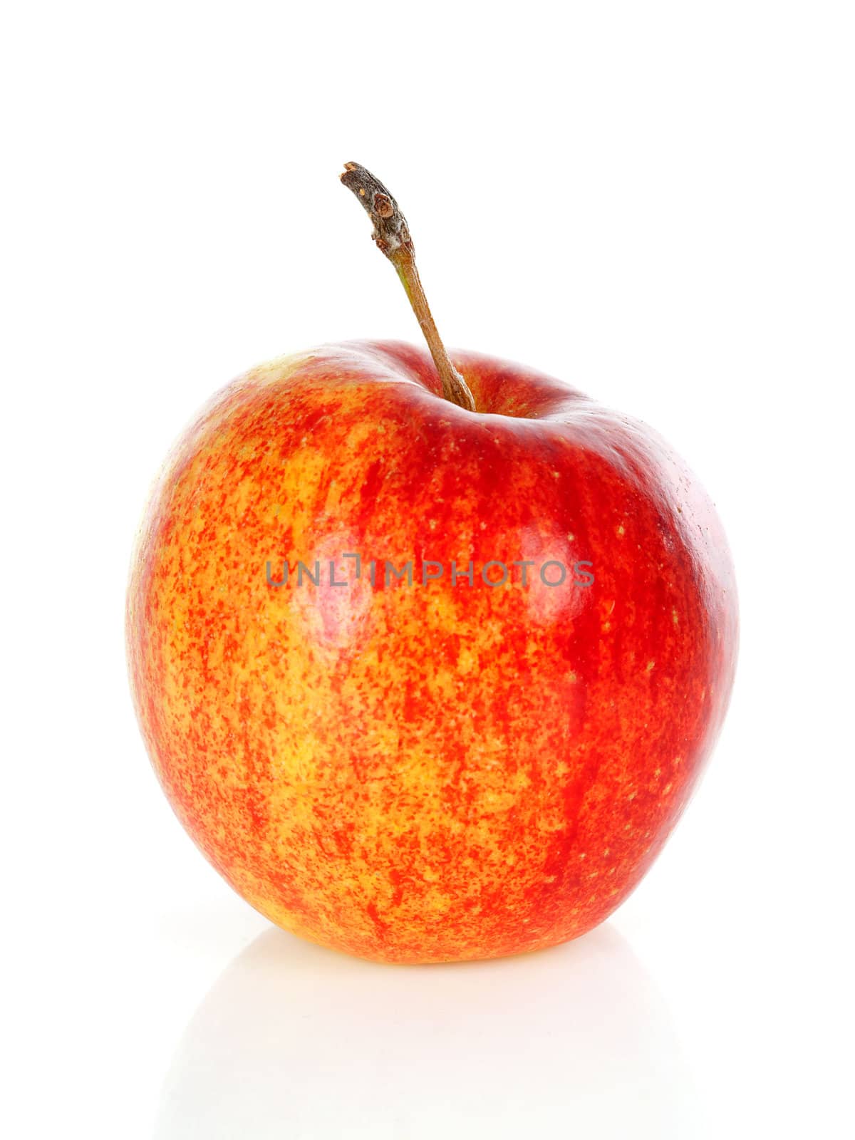 One red fresh apple over white background